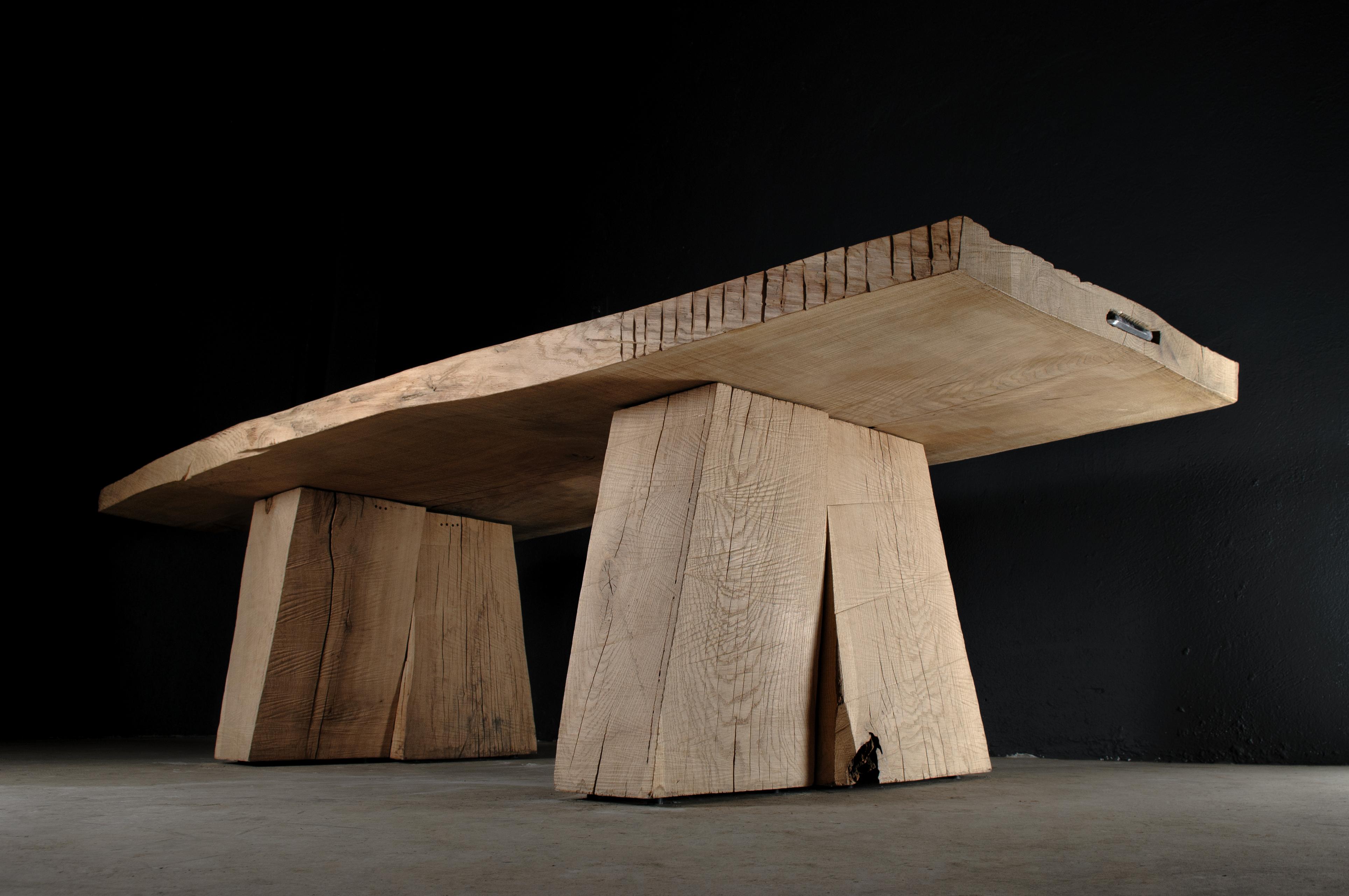 Sculpted Massive Dining Table V8 in Solid Oakwood 'Custom Size' For Sale 2