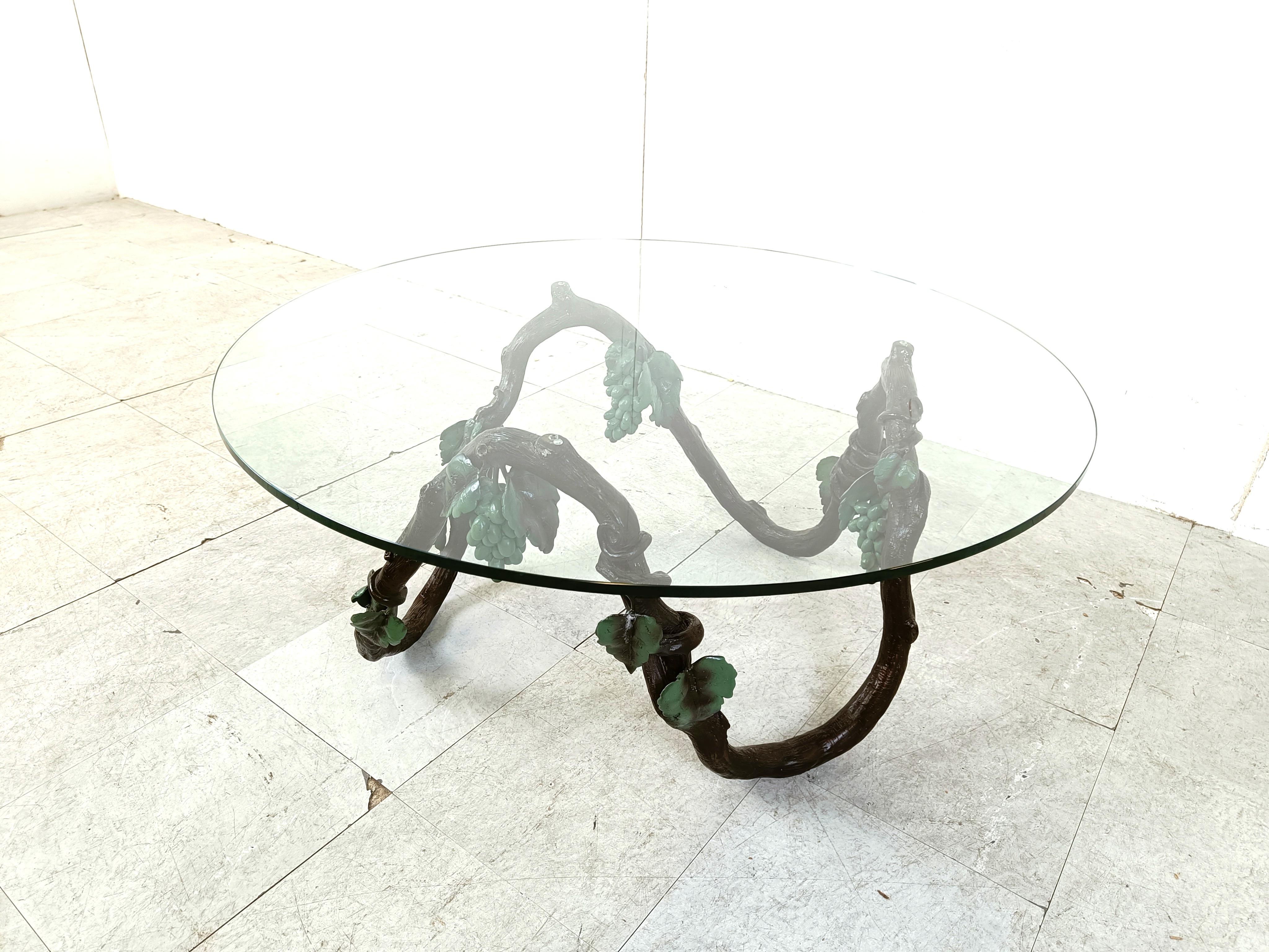 Hollywood Regency Sculpted metal vinewood coffee table, 1960s For Sale