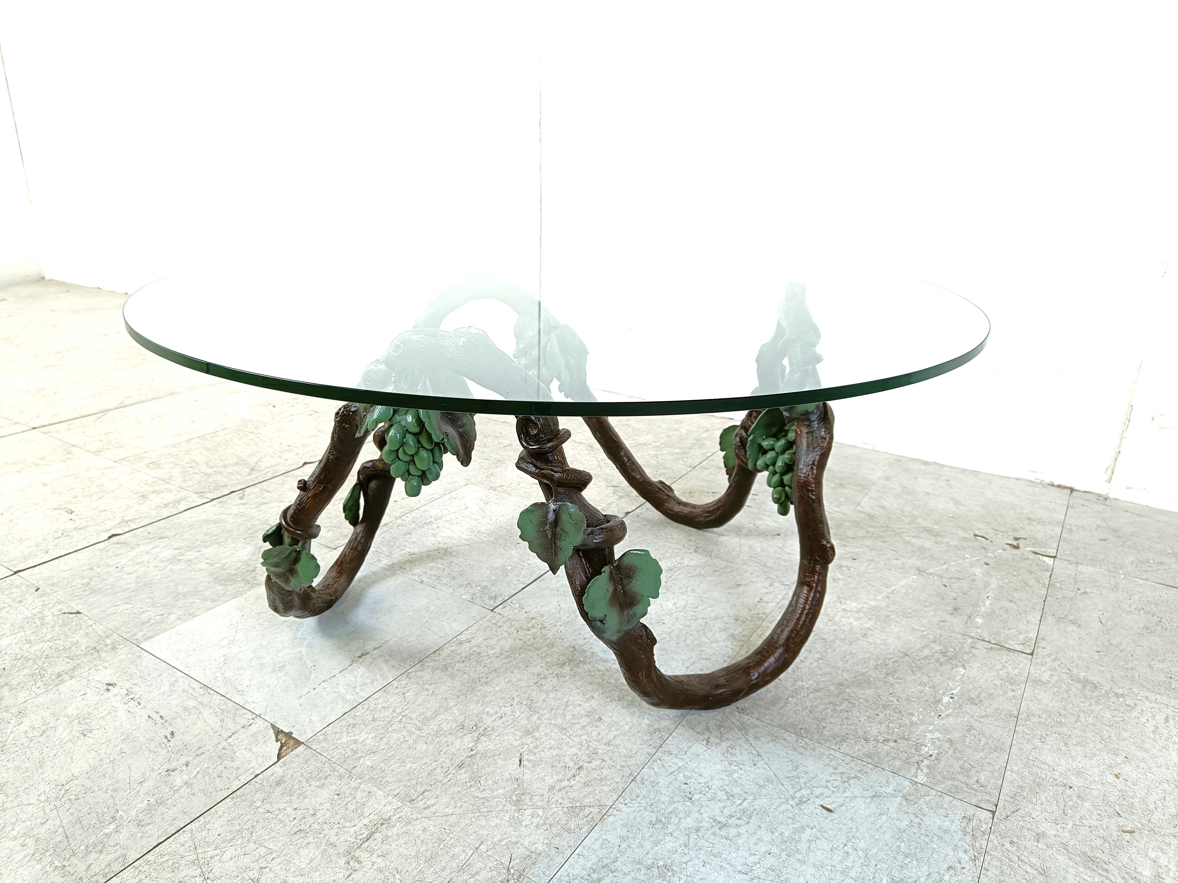 French Sculpted metal vinewood coffee table, 1960s For Sale
