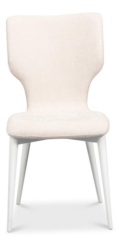 Sculpted Mid-Century Dining Chair in Cream with White Legs
