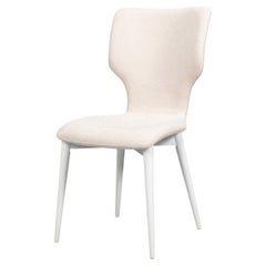 Sculpted Mid-Century Dining Chair in Cream with White Legs