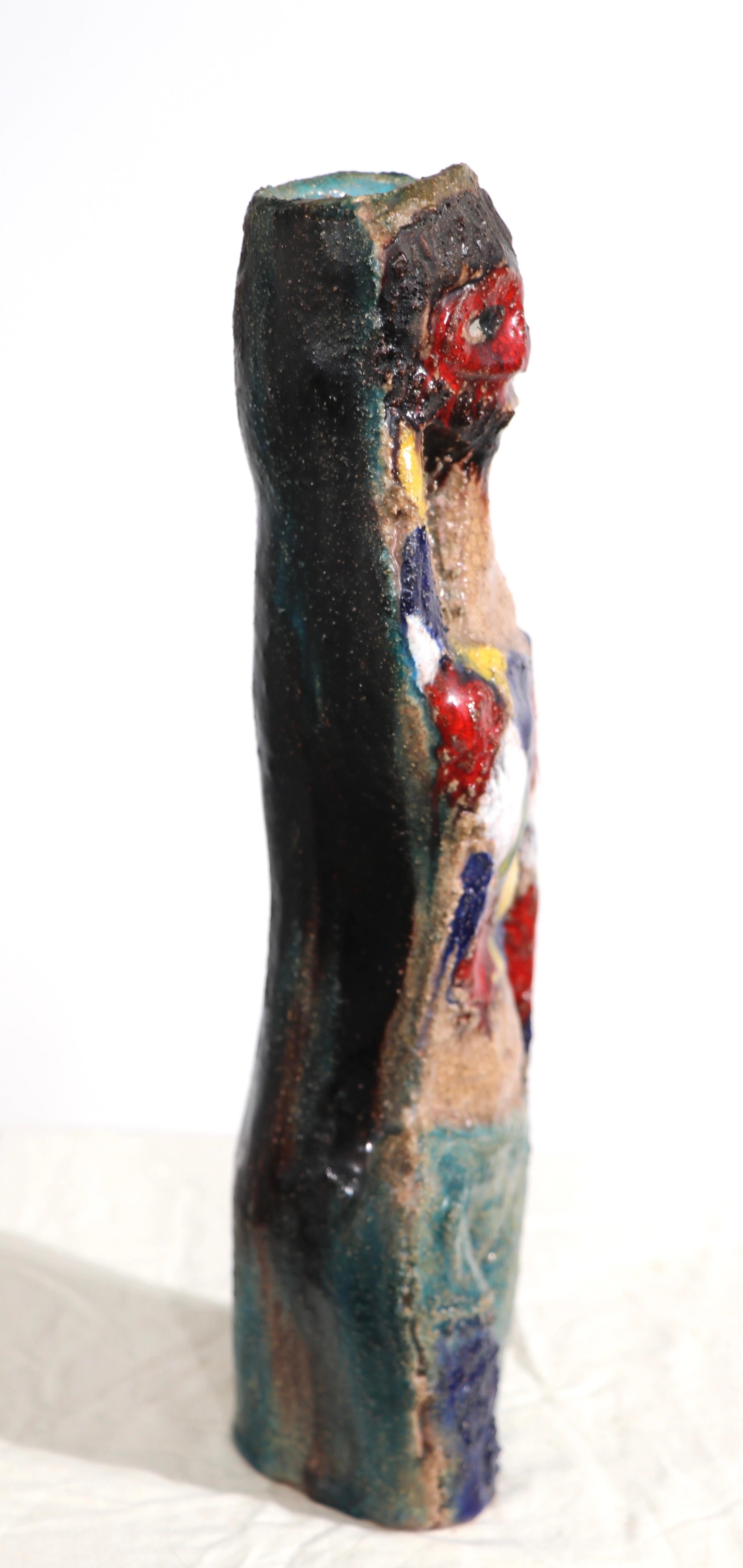 Sculpted Mid Century Italian Ceramic Vase by Marcello Fantoni For Sale 3