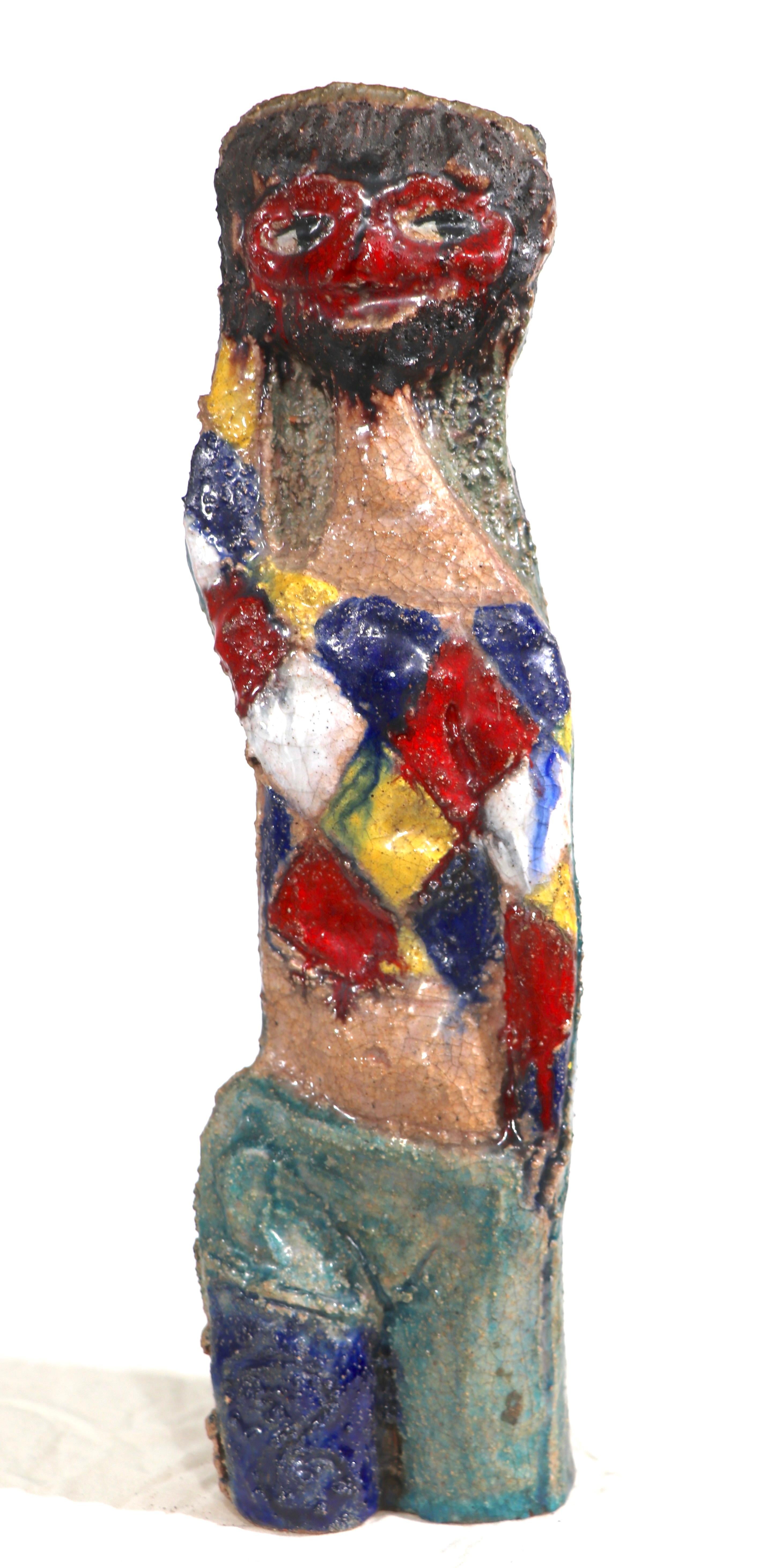 Sculpted Mid Century Italian Ceramic Vase by Marcello Fantoni For Sale 7