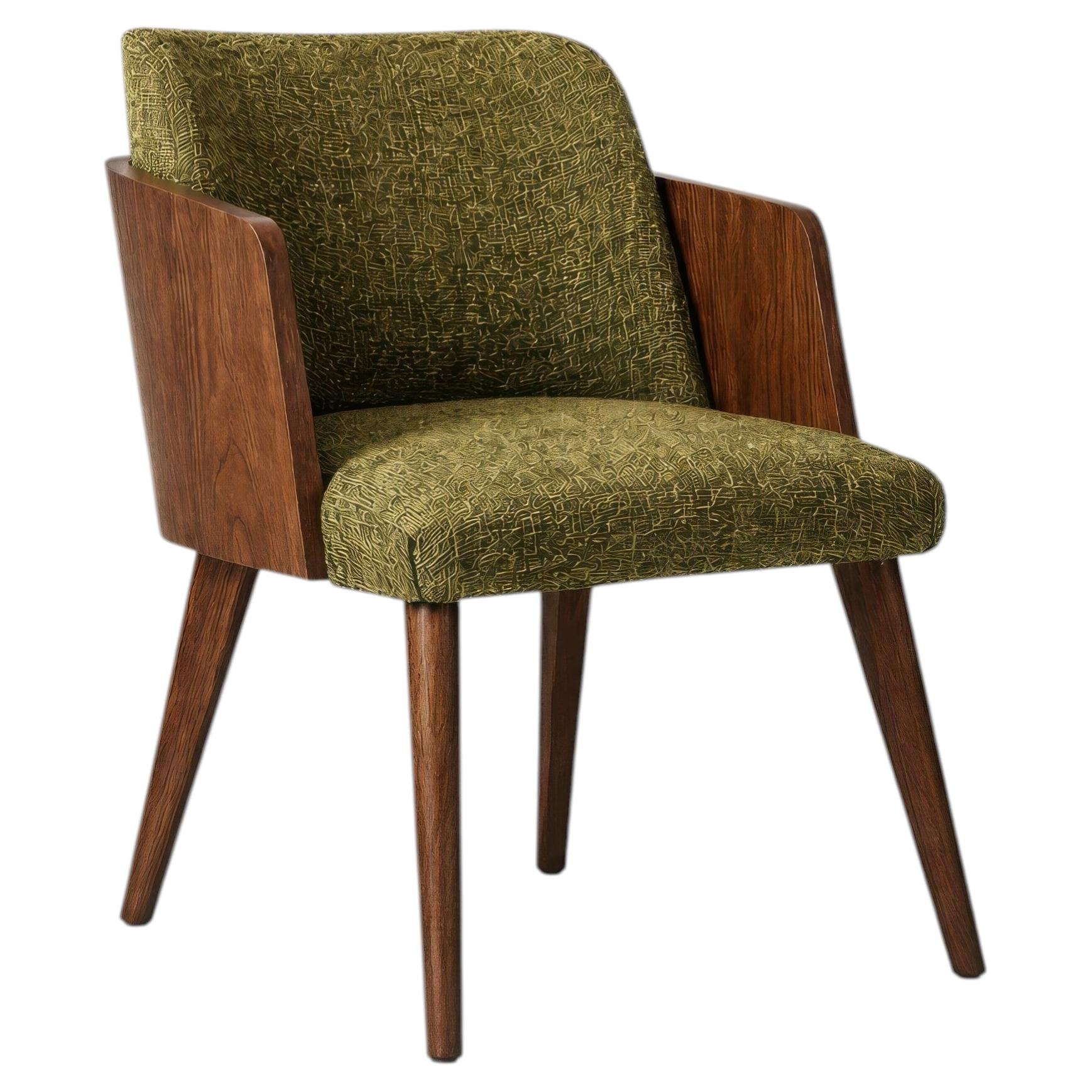 Sculpted Mid-Century Style Dining Chair with Textured Upholstery & Exposed Frame