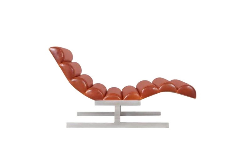 American Sculpted Milo Baughman Style Leather Chaise Longue For Sale