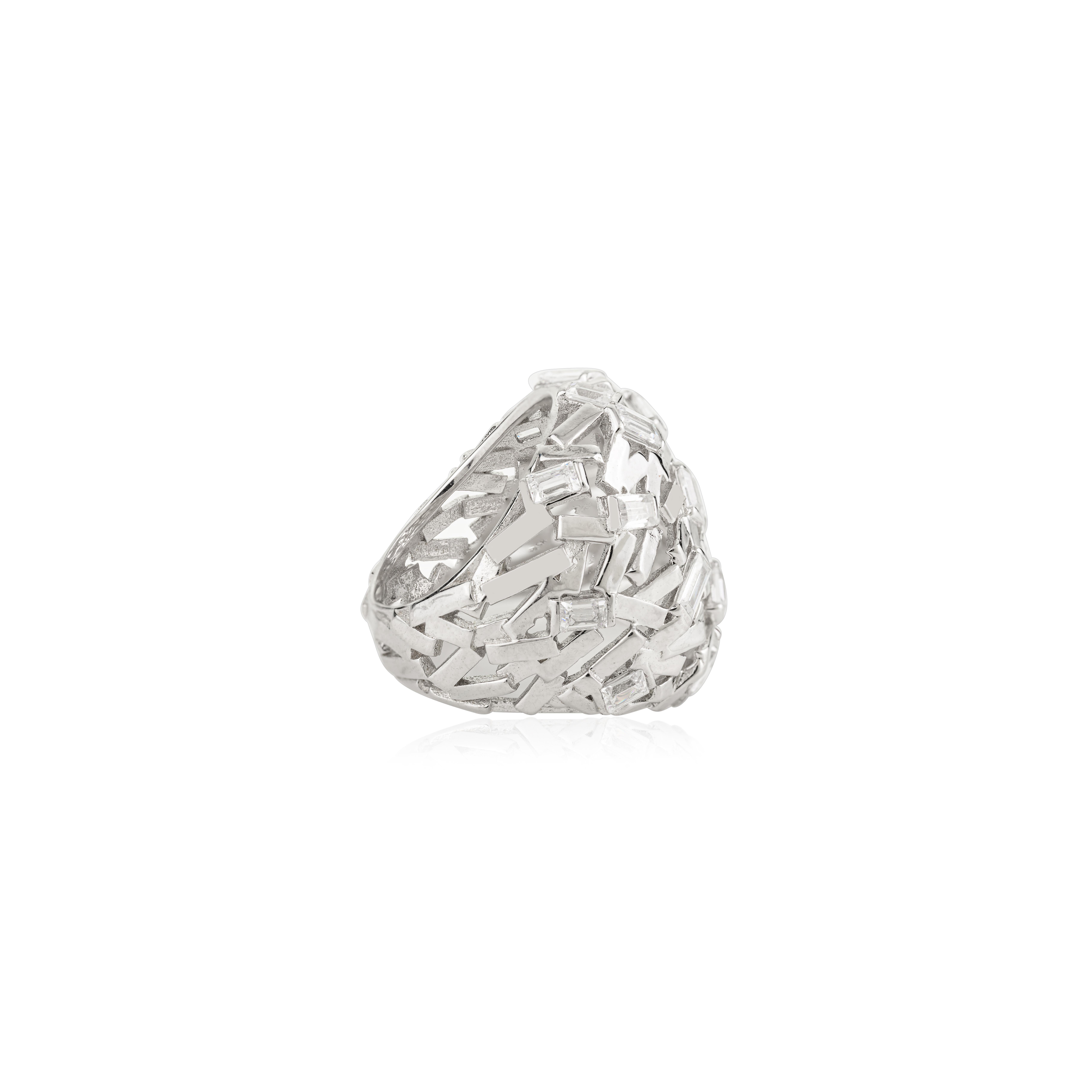 in vendita:  Anello unisex a cupola a mosaico scolpito con zircone taglio baguette in argento 925 5