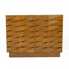 Sculpted Oak Italian Sideboard with Travertine Top