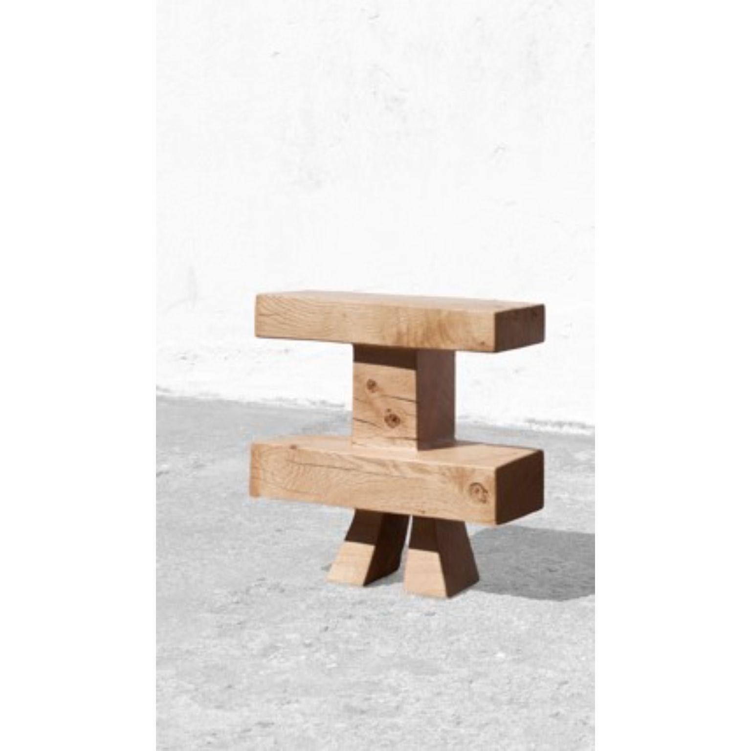 Sculpted Oak Stool by Jörg PietschmannAsh
Dimensions: H 45 x W 38 x D 16,5 cm.

Polished oil finish.

In Pietschmann’s sculptures, trees that for centuries were part of a landscape and founded in primordial forces tell stories inscribed in the
