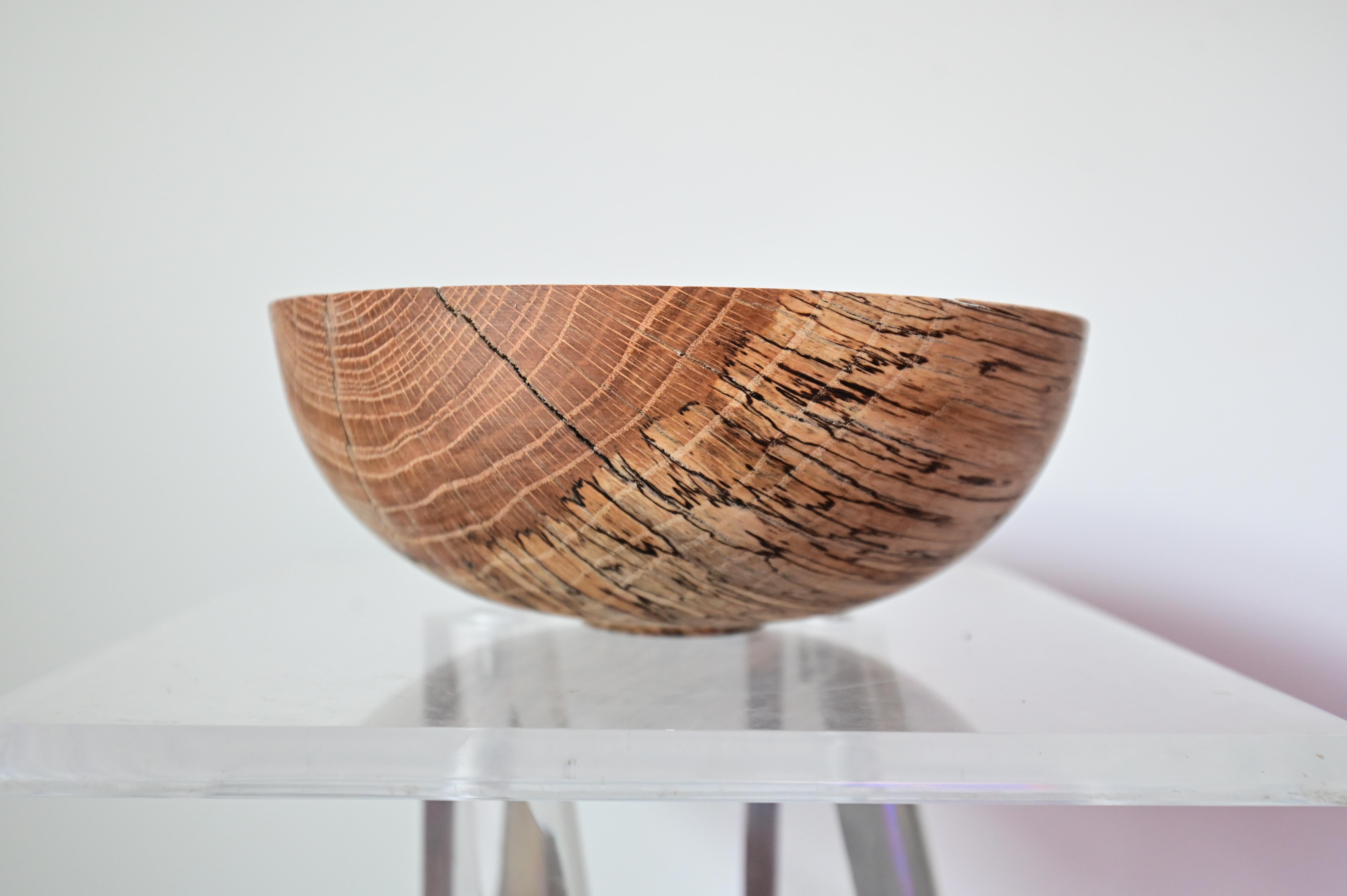 Hand sculpted wooden bowl, made from spalted oak (black lines in the wood). Bowl is thick, heavy, and solid. 9