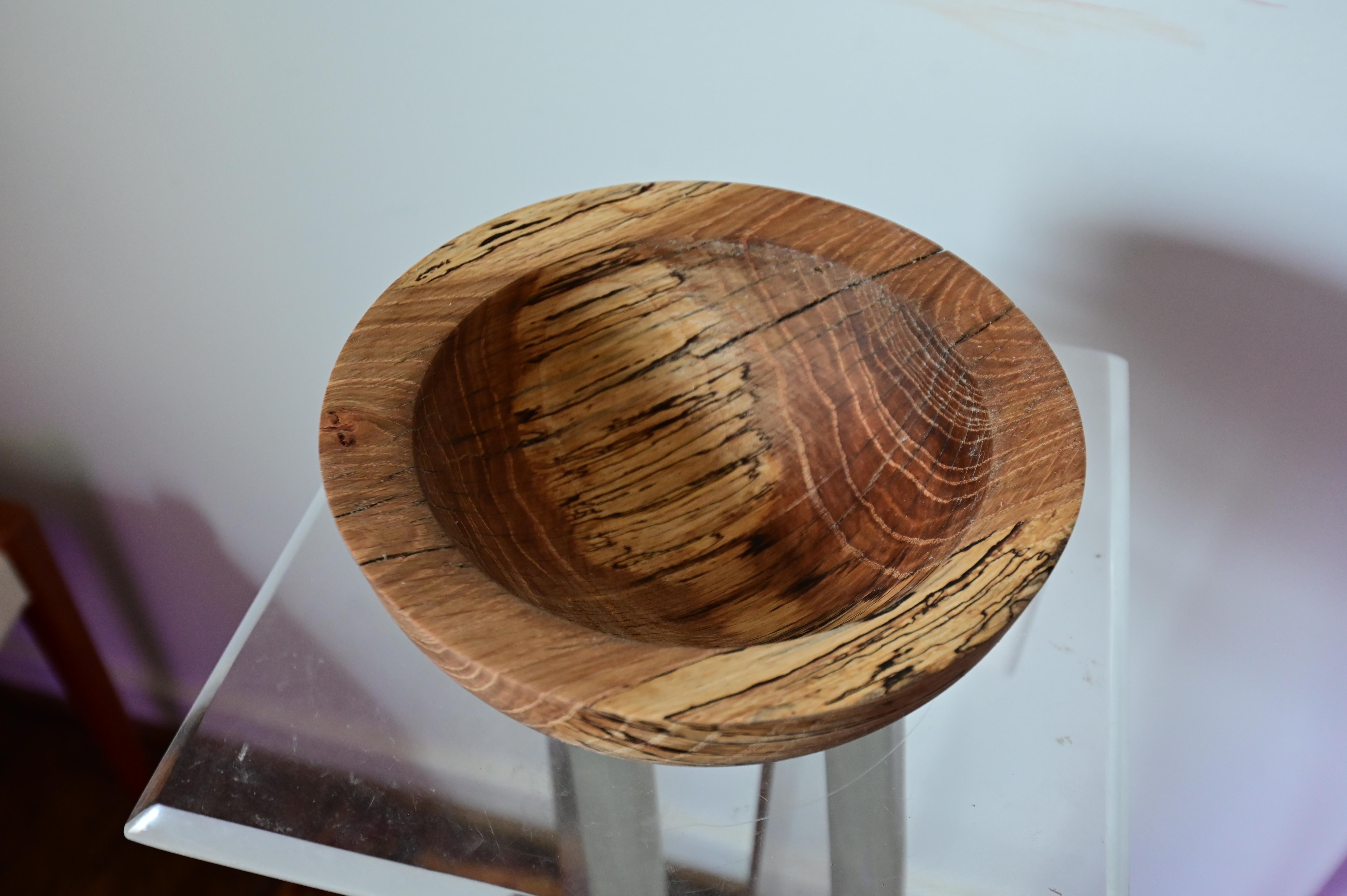 Sculpted Oak Wooden Bowl For Sale 1