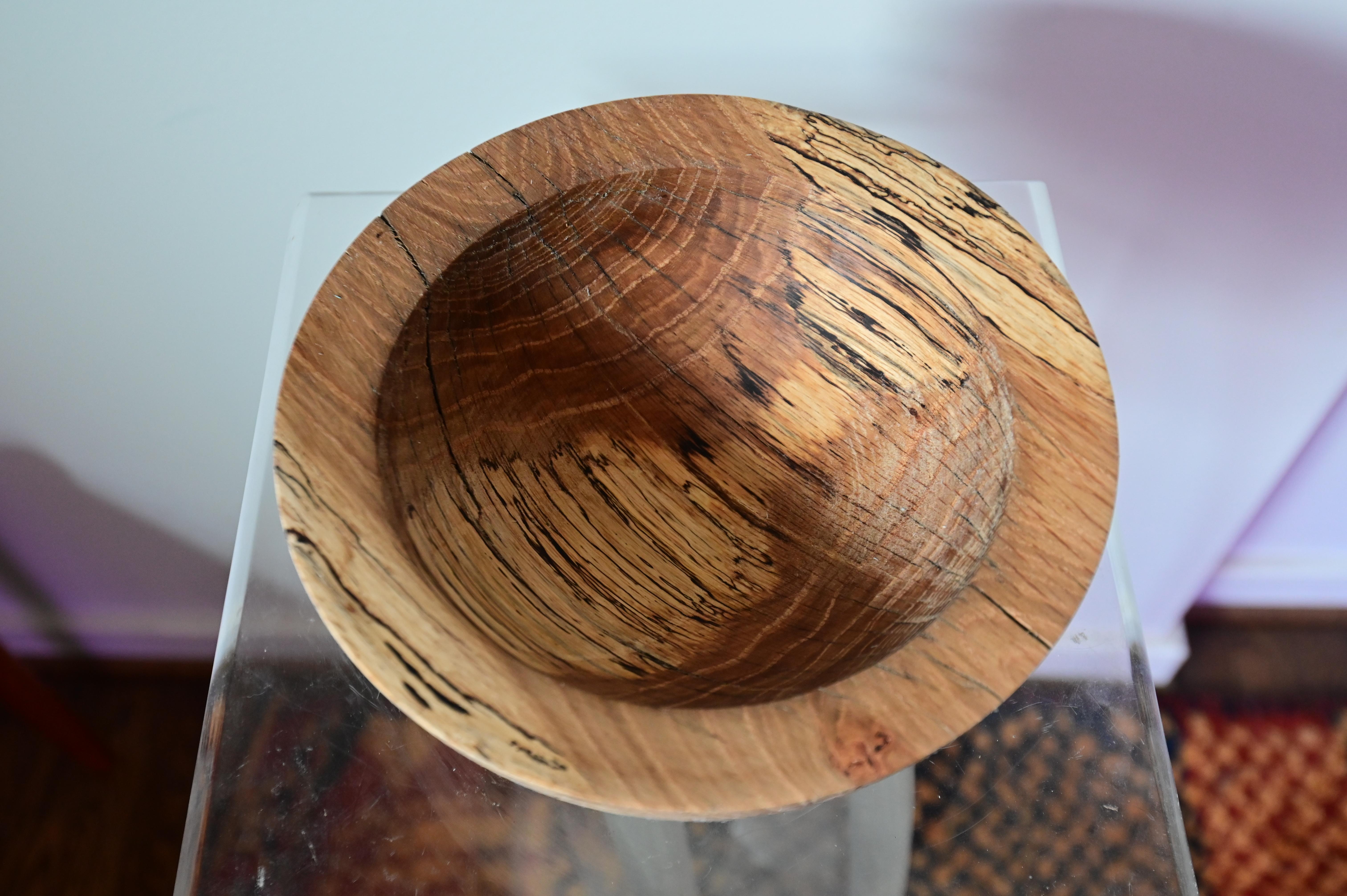 Sculpted Oak Wooden Bowl For Sale 2