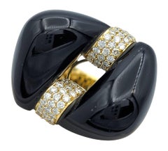 Sculpted Onyx and Pavé Diamond High Profile Cocktail Ring 18 Karat Yellow Gold