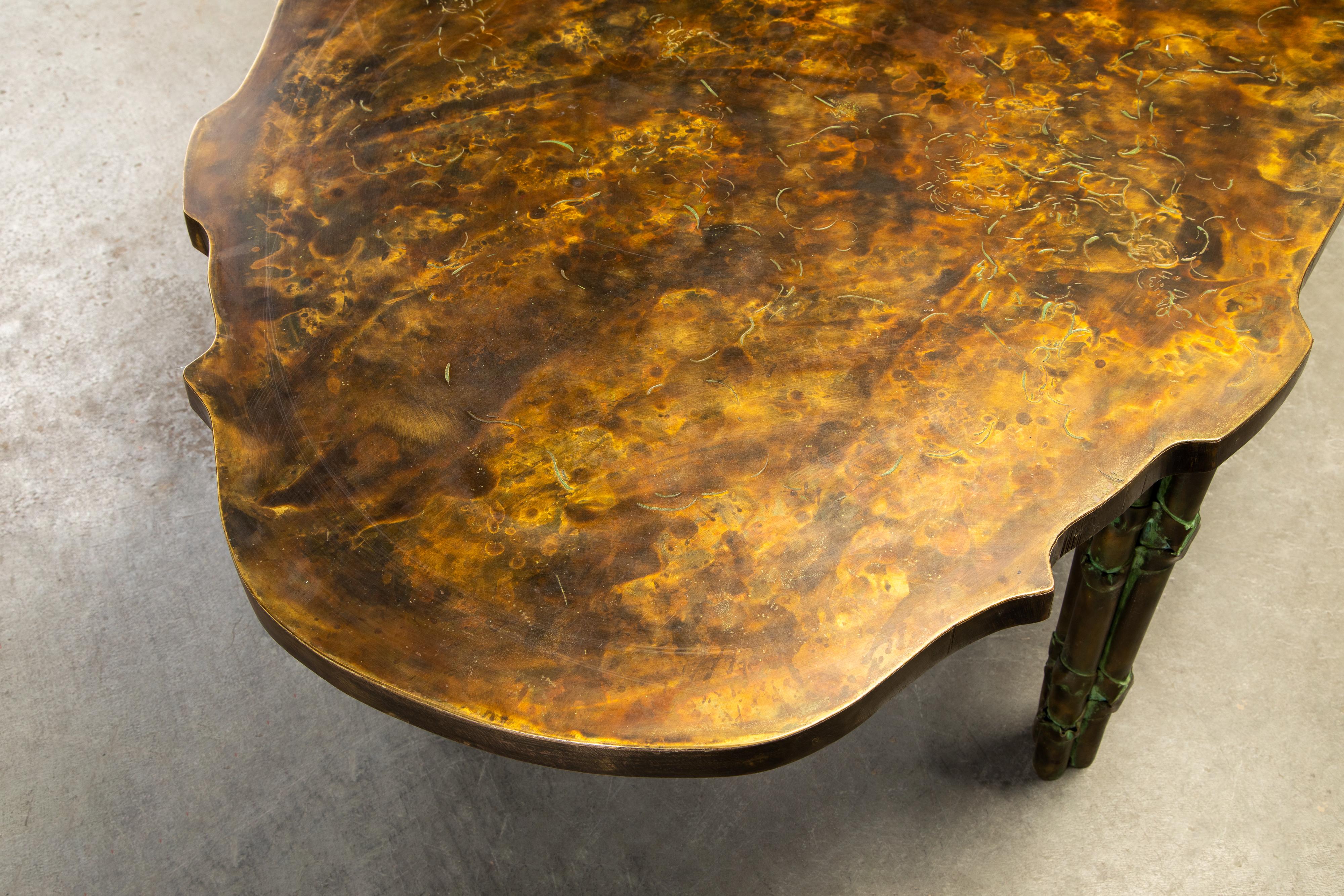 Sculpted Oval Bronze Coffee Table by Philip & Kelvin LaVerne, 1960s, Signed 1