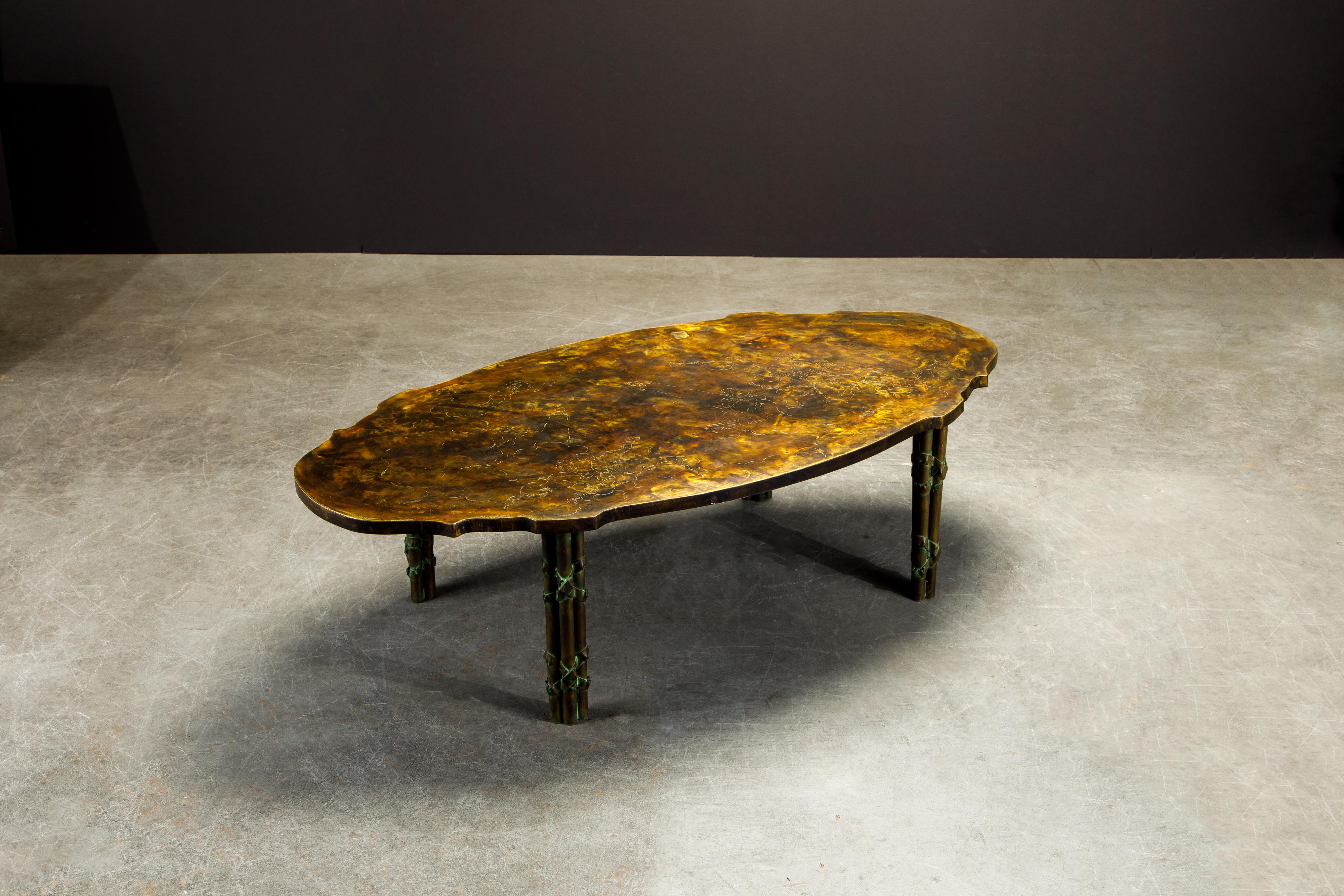 Mid-Century Modern Sculpted Oval Bronze Coffee Table by Philip & Kelvin LaVerne, 1960s, Signed