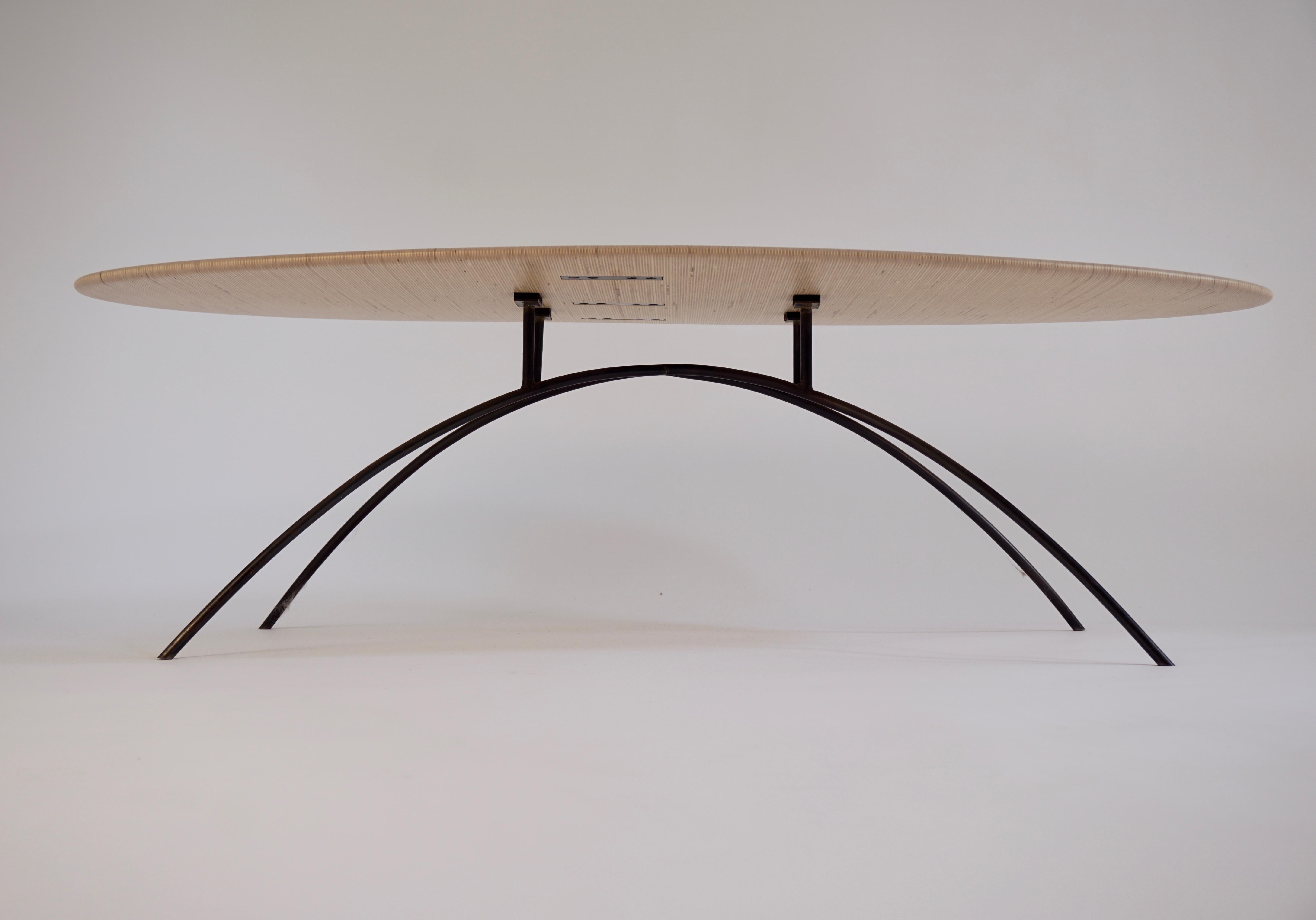 Bronze Sculpted Oval Coffee Table, Laminated Finnland Plywood