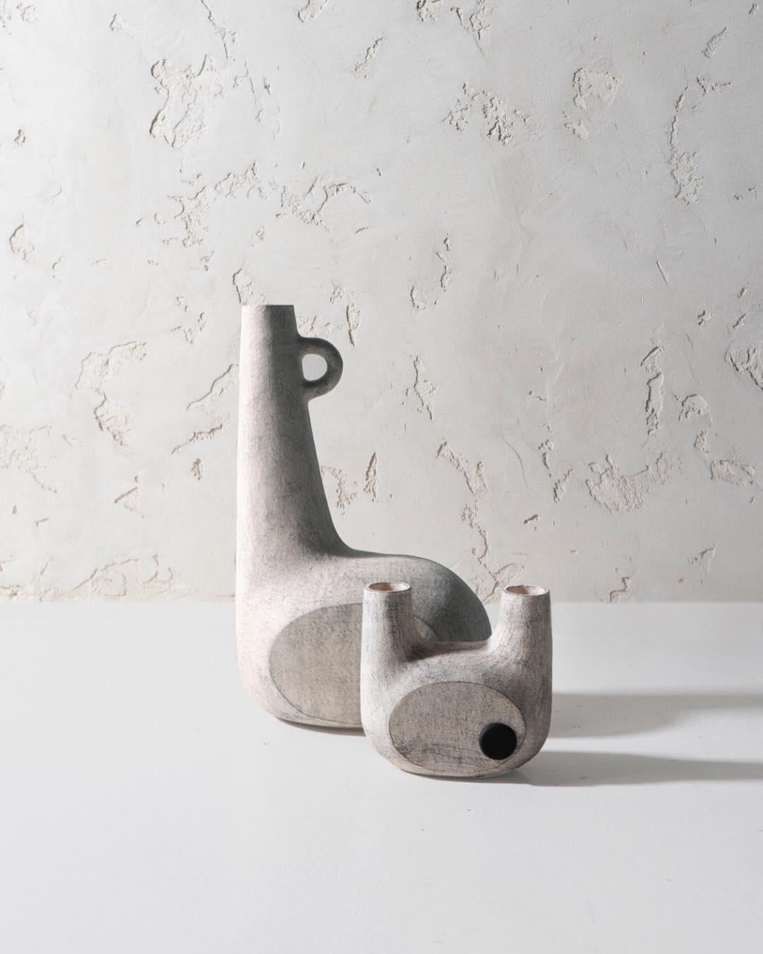 Organic Modern Sculpted Pair of Ceramic Vases by Victoria Yakusha