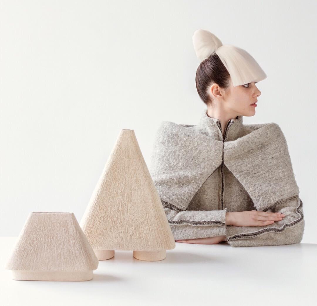 Clay Sculpted Pair of Ceramic Vases by FAINA