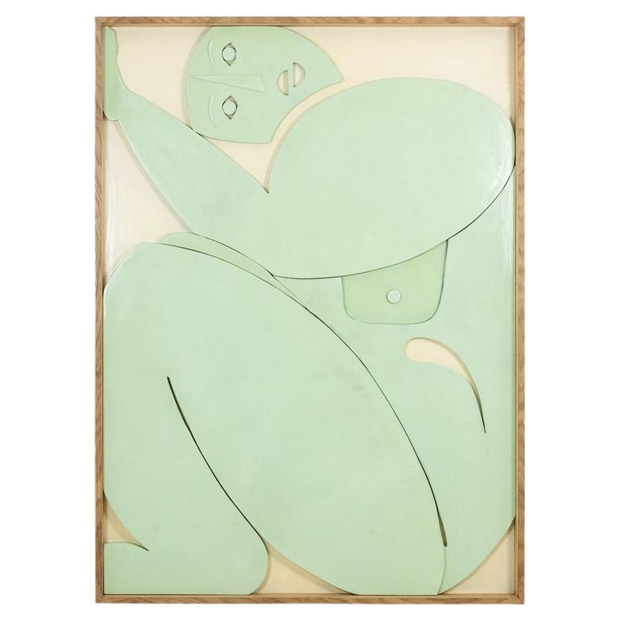 Panel esculpido en laca de color celadón. Contemporáneo.