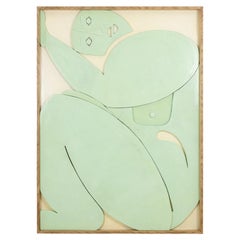 Panel esculpido en laca de color celadón. Contemporáneo.