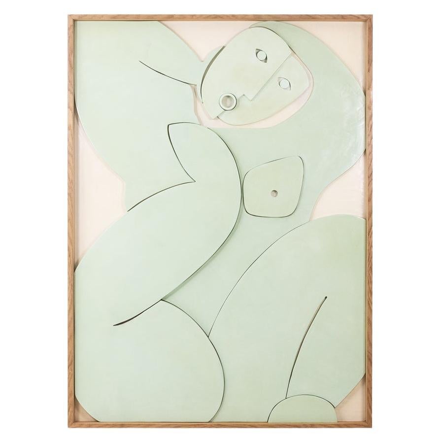 Panel esculpido en laca de color celadón. Contemporáneo.