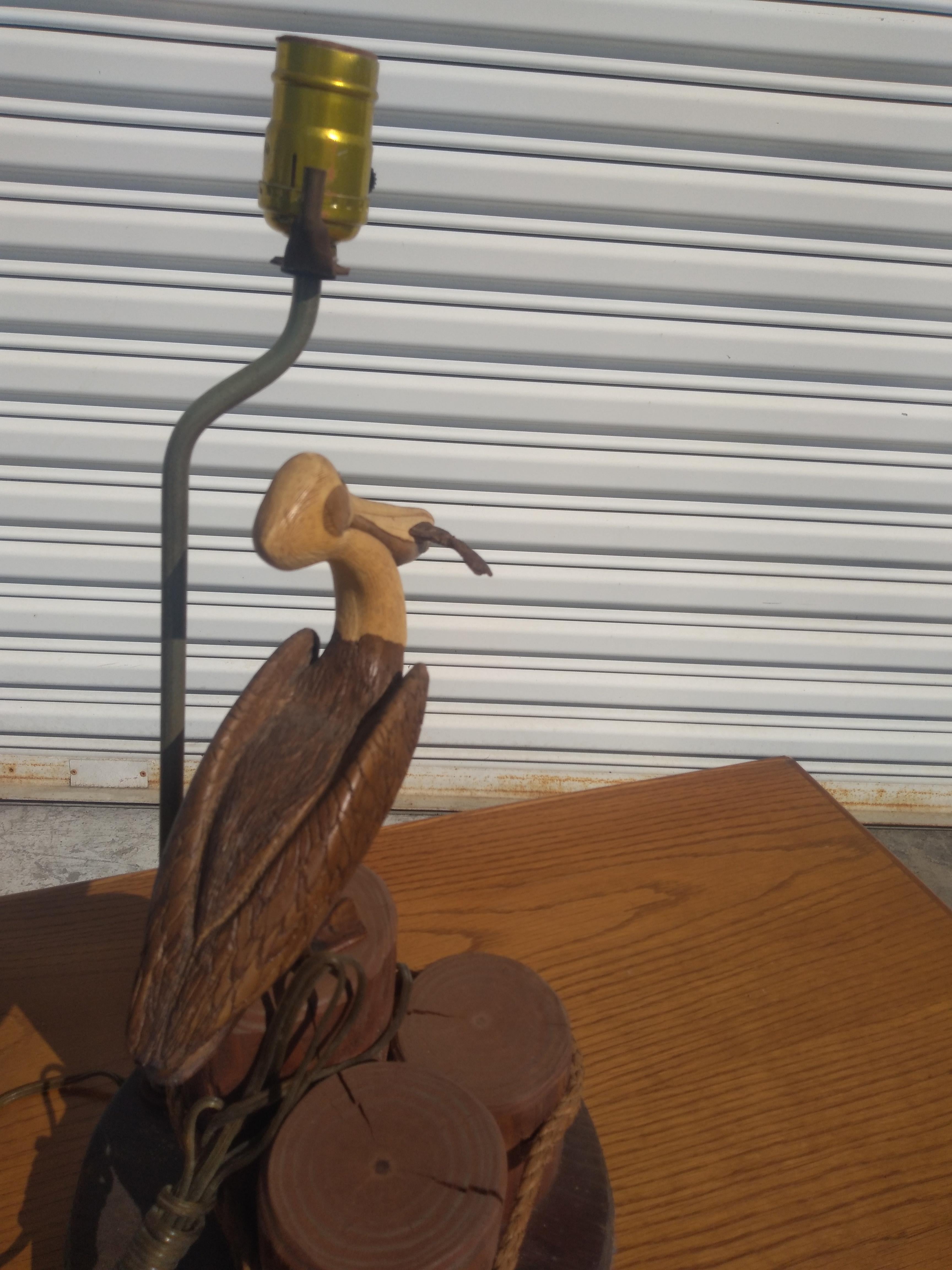 American Sculpted Pelican on the Wharf Table Lamp For Sale
