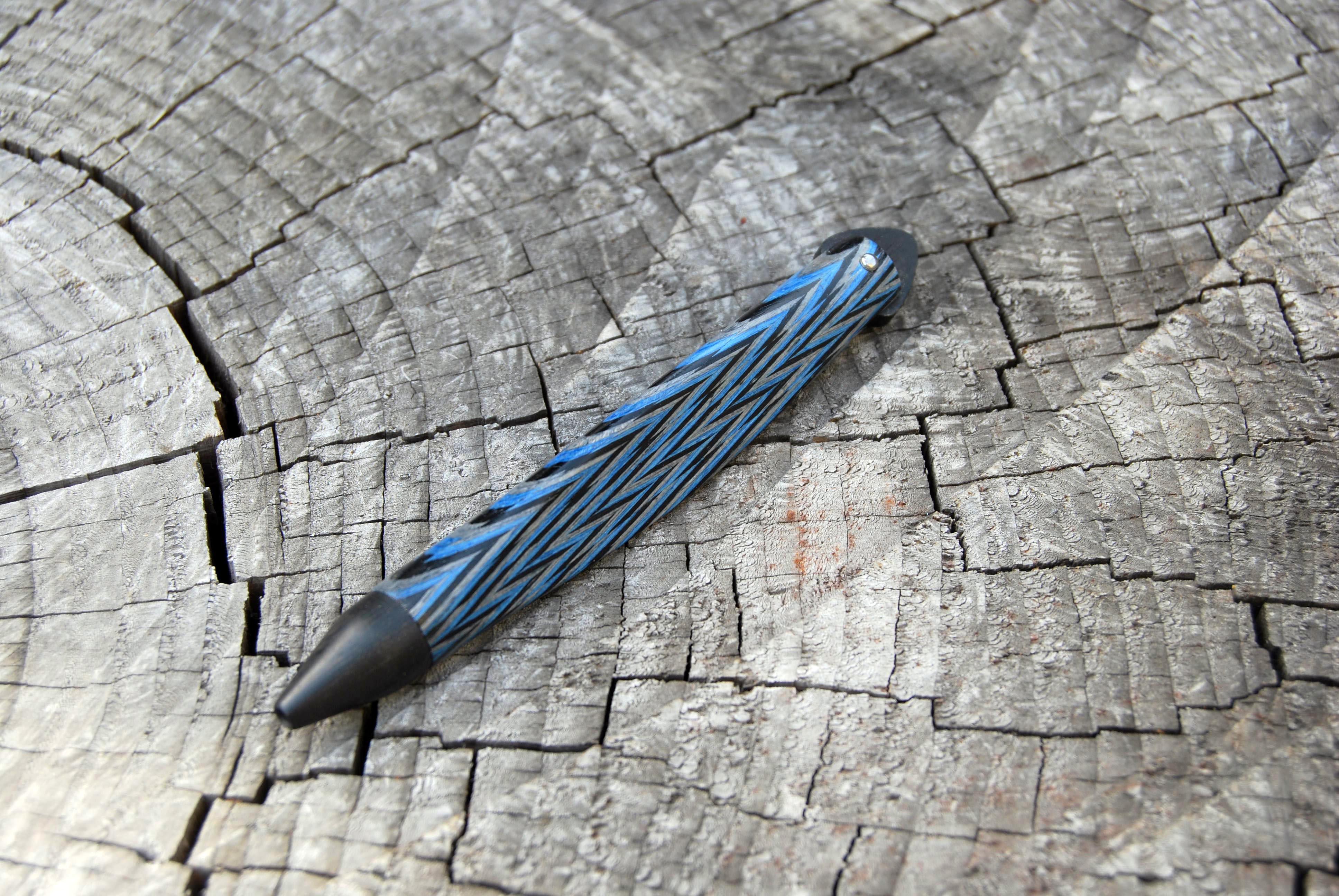 Arts and Crafts 21st Century Blue Hand and Machine made Sculpted Pen in Wood, Limited Edition For Sale