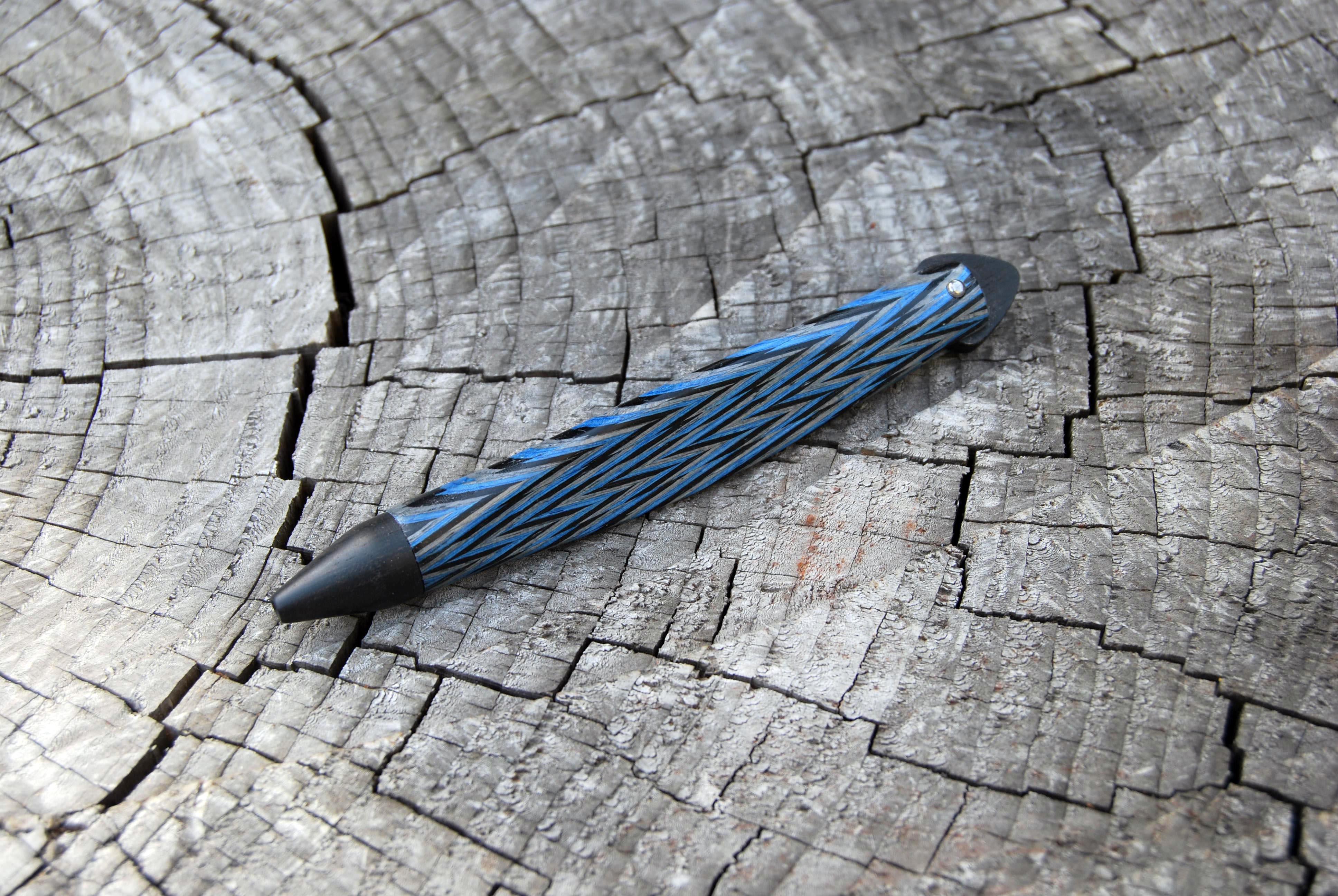 Italian 21st Century Blue Hand and Machine made Sculpted Pen in Wood, Limited Edition For Sale