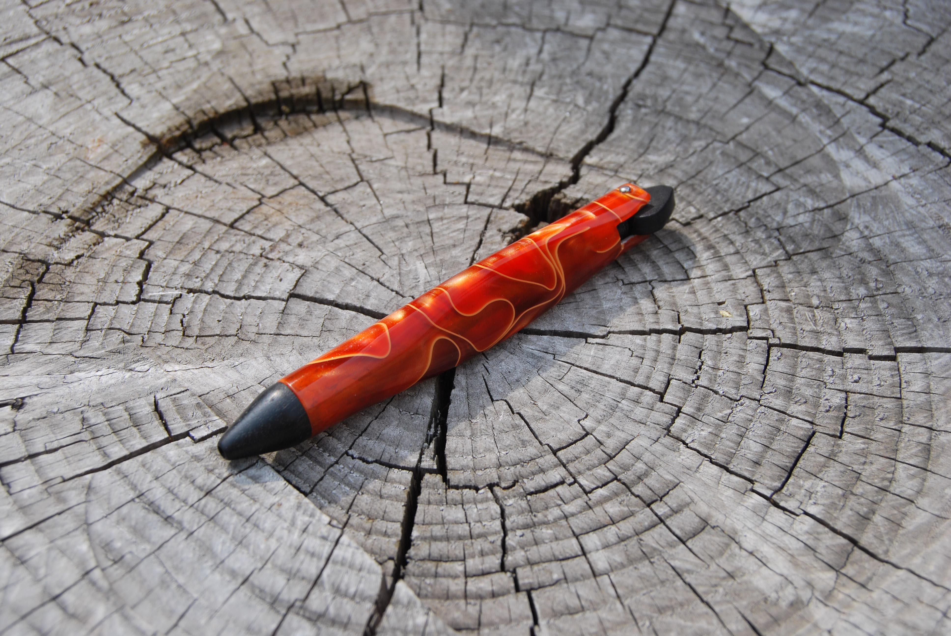 Engraved 21st Century Red Hand and Machine made Sculpted Pen in Resin, Limited Edition For Sale