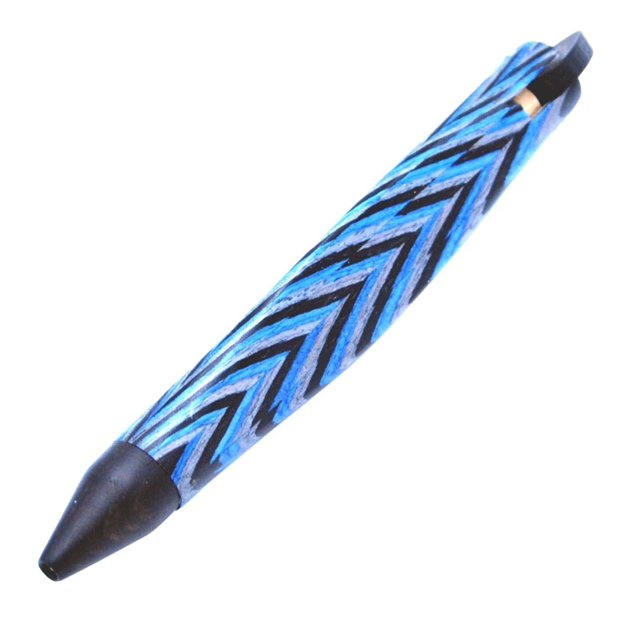 21st Century Blue Hand and Machine made Sculpted Pen in Wood, Limited Edition For Sale