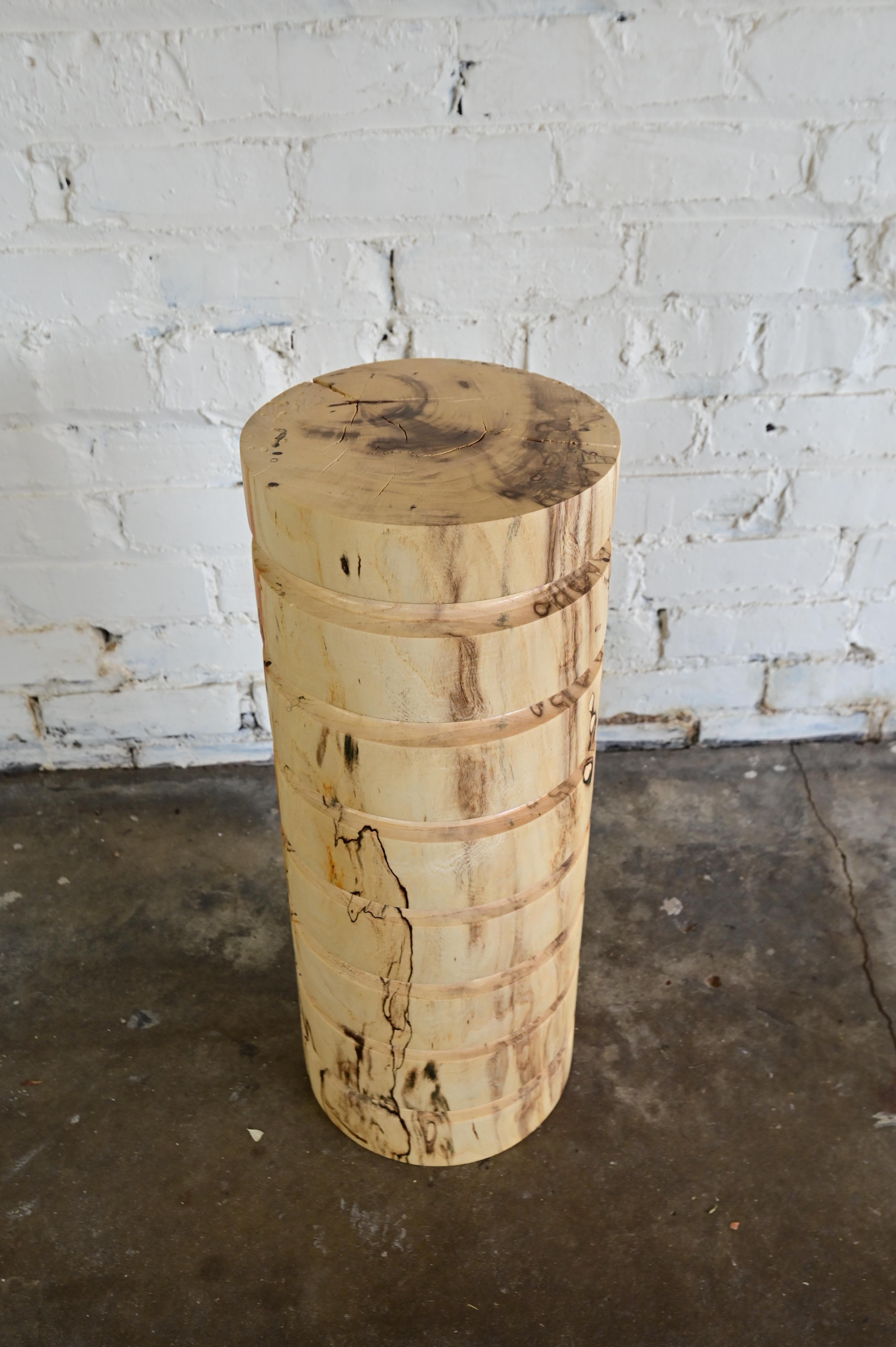 Wood Sculpted Pillar End Table For Sale