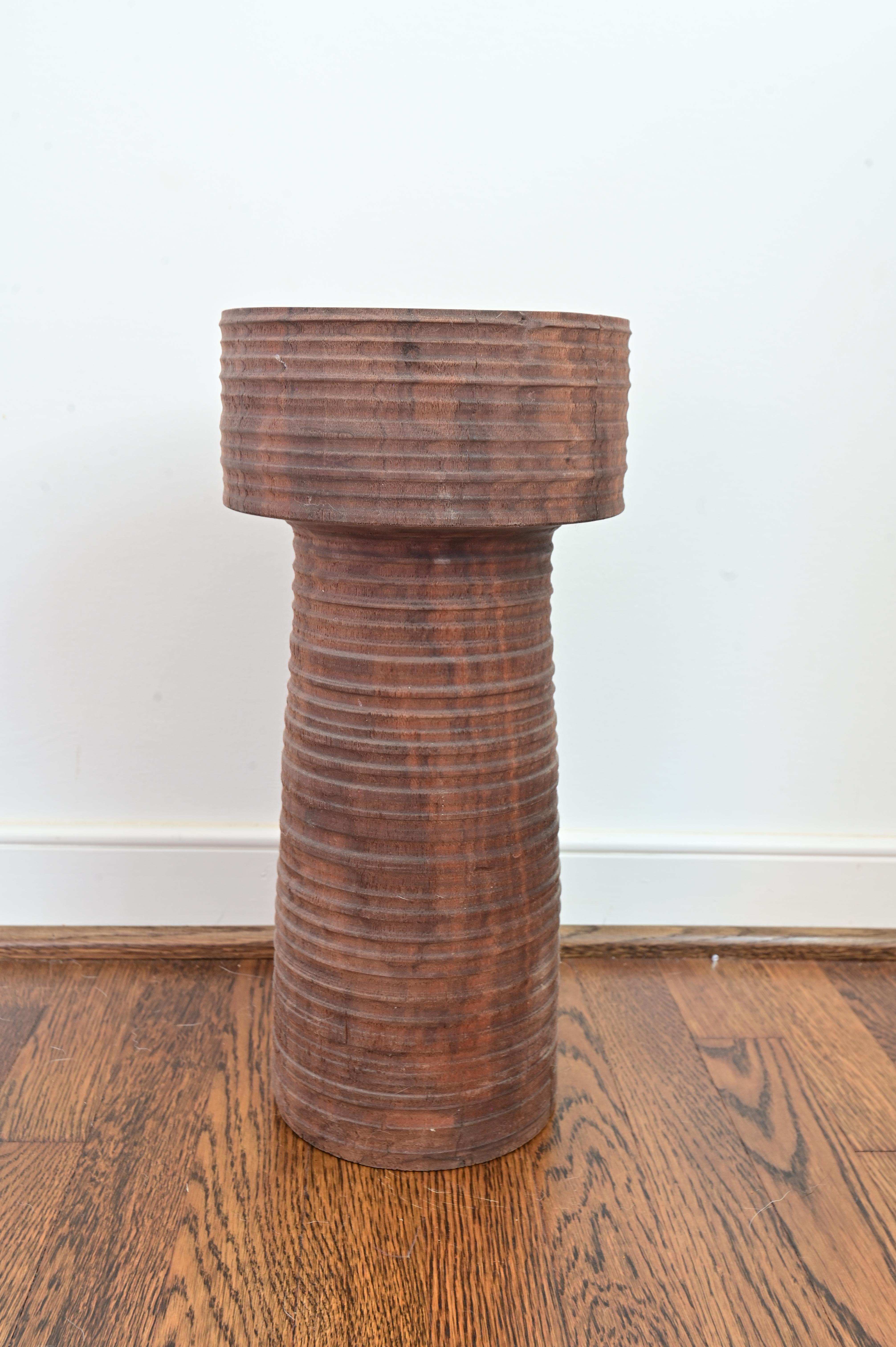 Hand turned solid walnut end table. 16.5