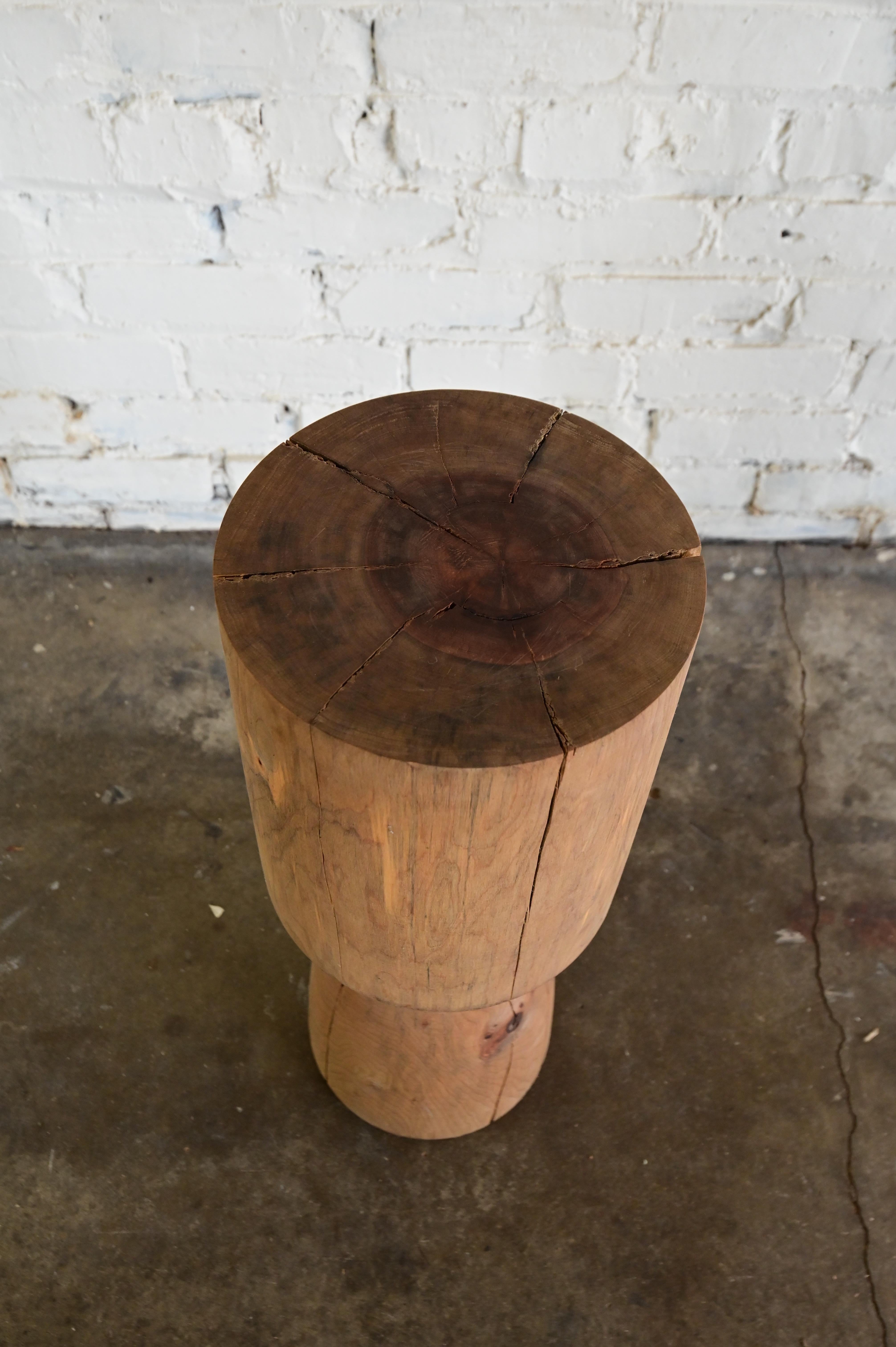 Contemporary Sculpted Primitive End Table For Sale