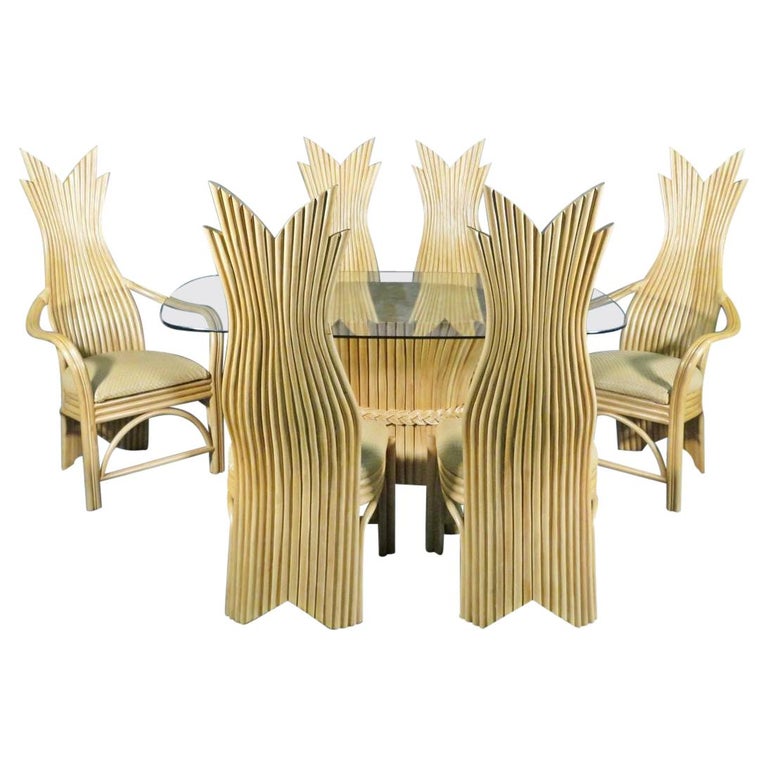 Sculpted Rattan Dining Table and Chairs For Sale at 1stDibs