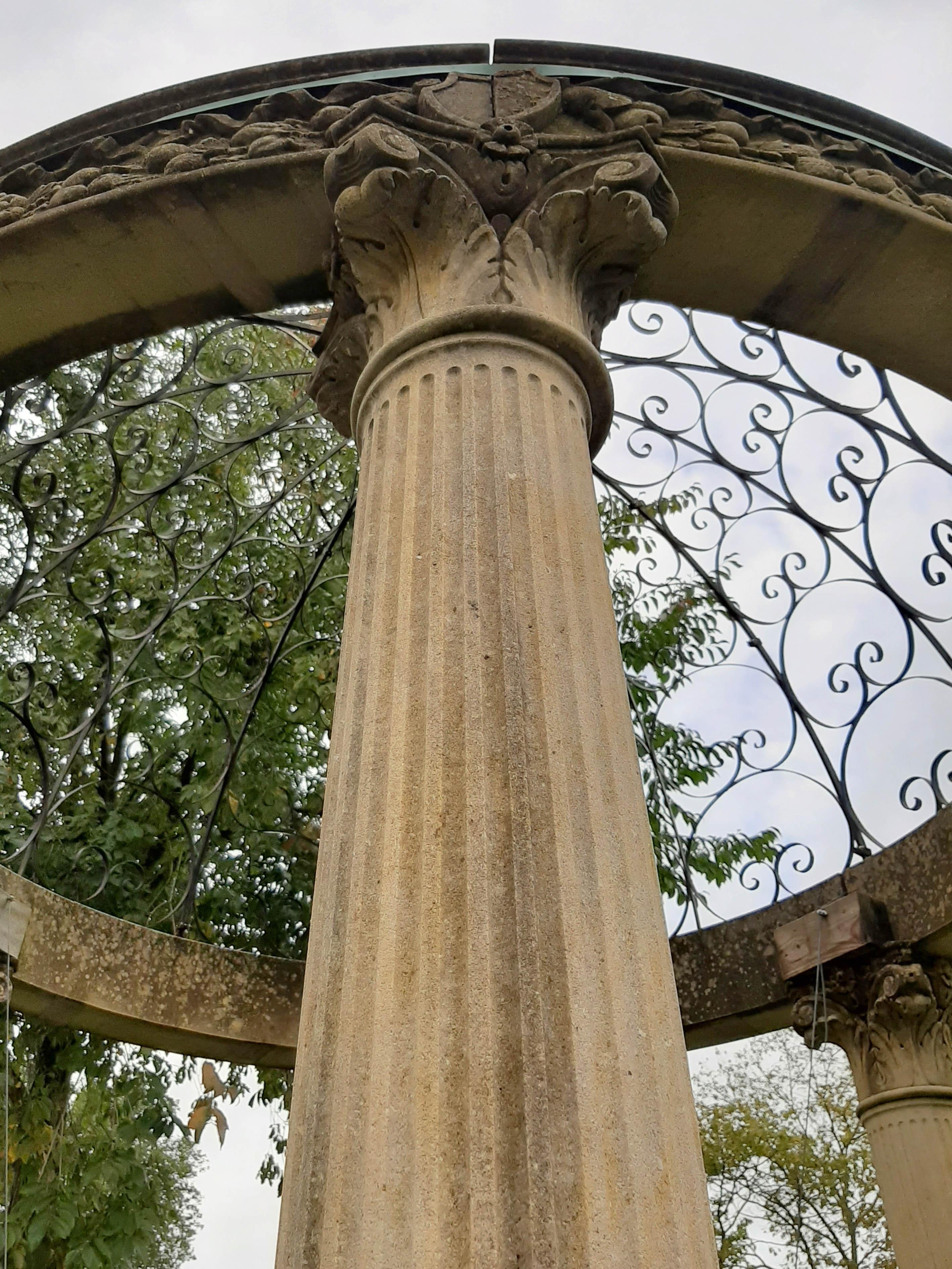 Neoclassical Sculpted Rotonda or Garden Gloriette in Classical Style with a Wrought Iron Top