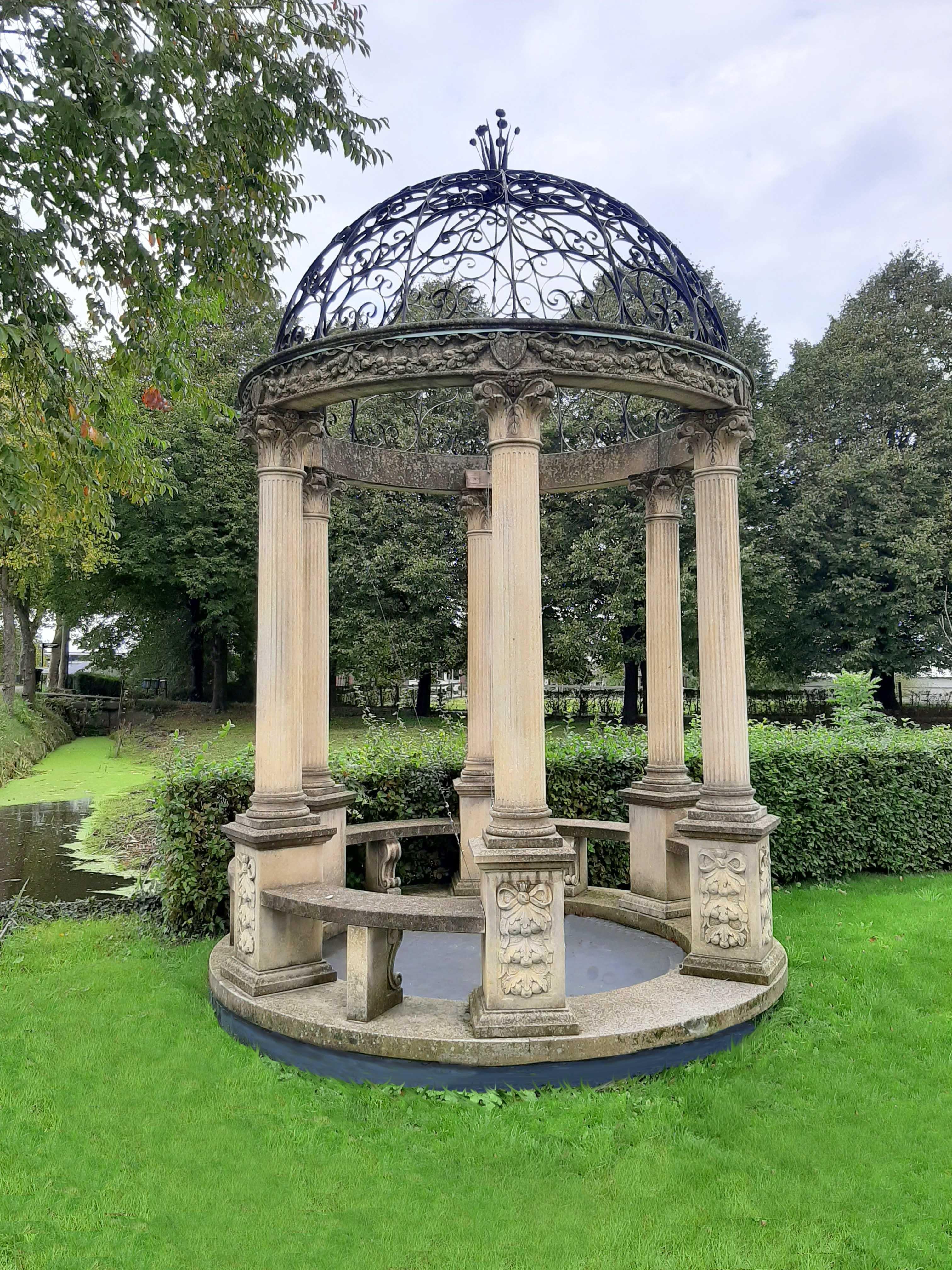 20th Century Sculpted Rotonda or Garden Gloriette in Classical Style with a Wrought Iron Top