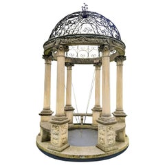 Antique Sculpted Rotonda or Garden Gloriette in Classical Style with a Wrought Iron Top