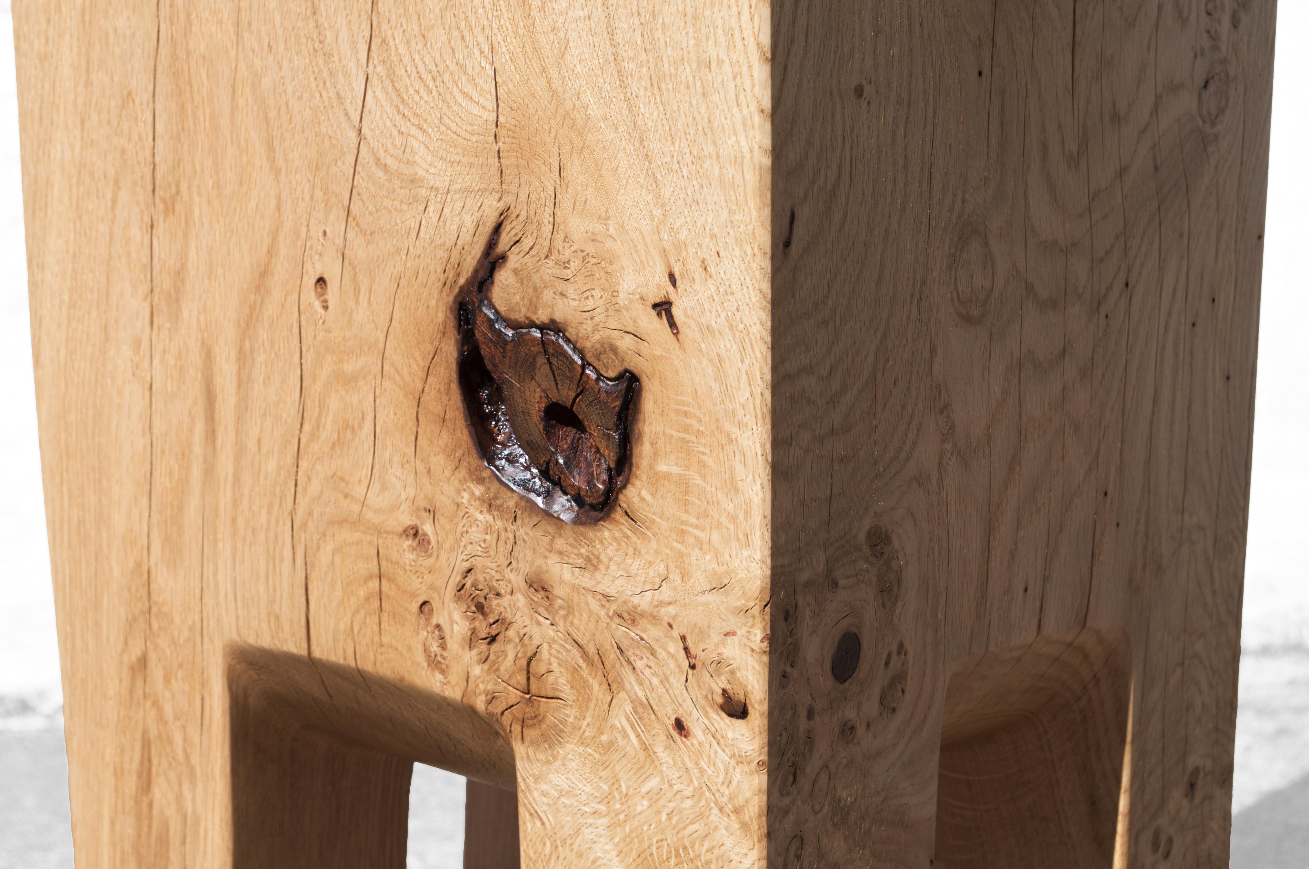 Oak Sculpted Side Table by Jörg Pietschmann For Sale