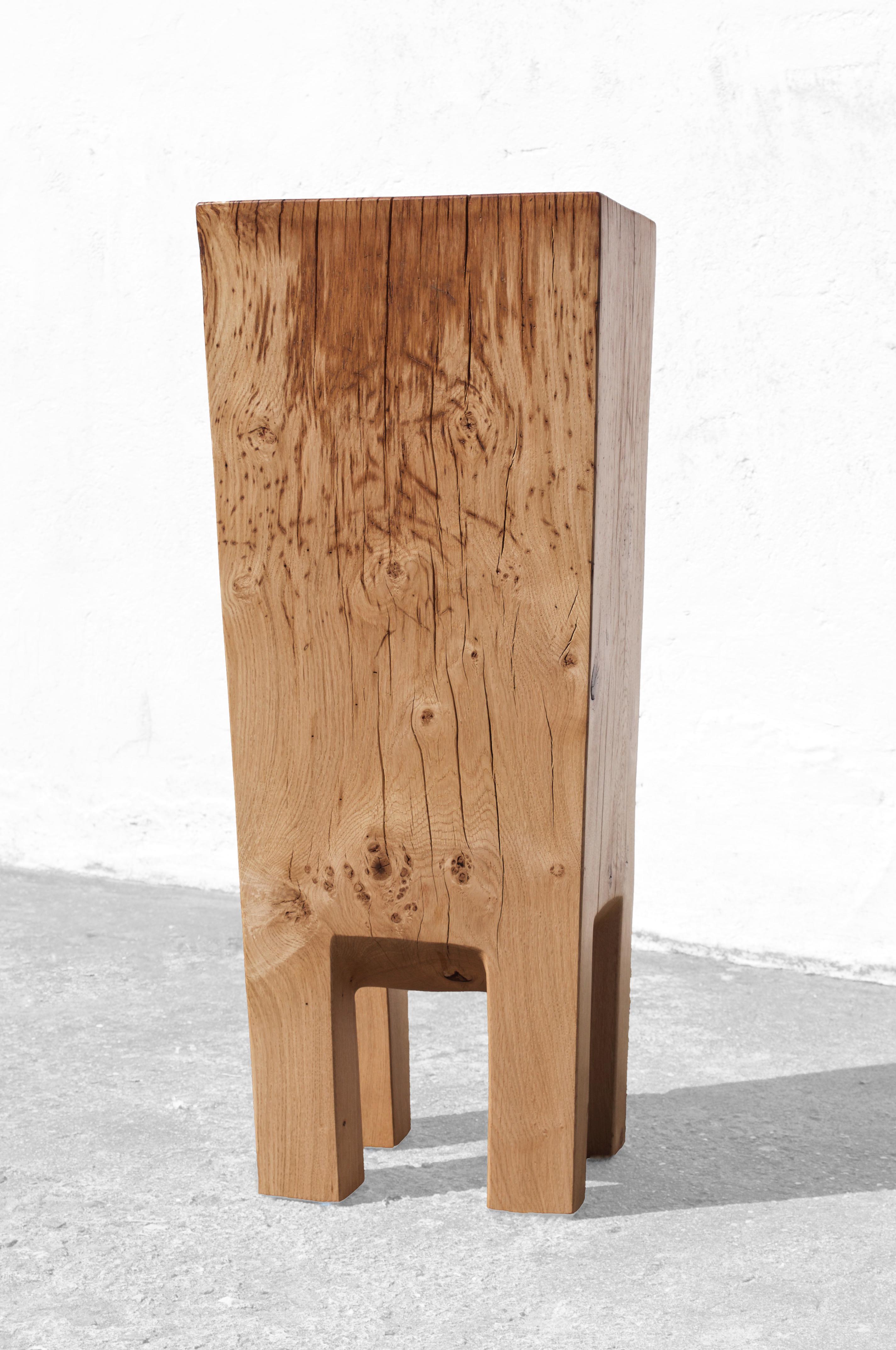 Oak Sculpted Side Table by Jörg Pietschmann For Sale