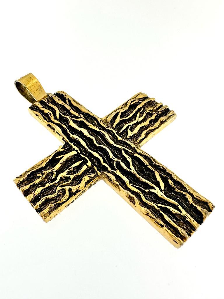 Women's or Men's Sculpted Silver Gold-Plated Black Oxidation Finish Cross For Sale