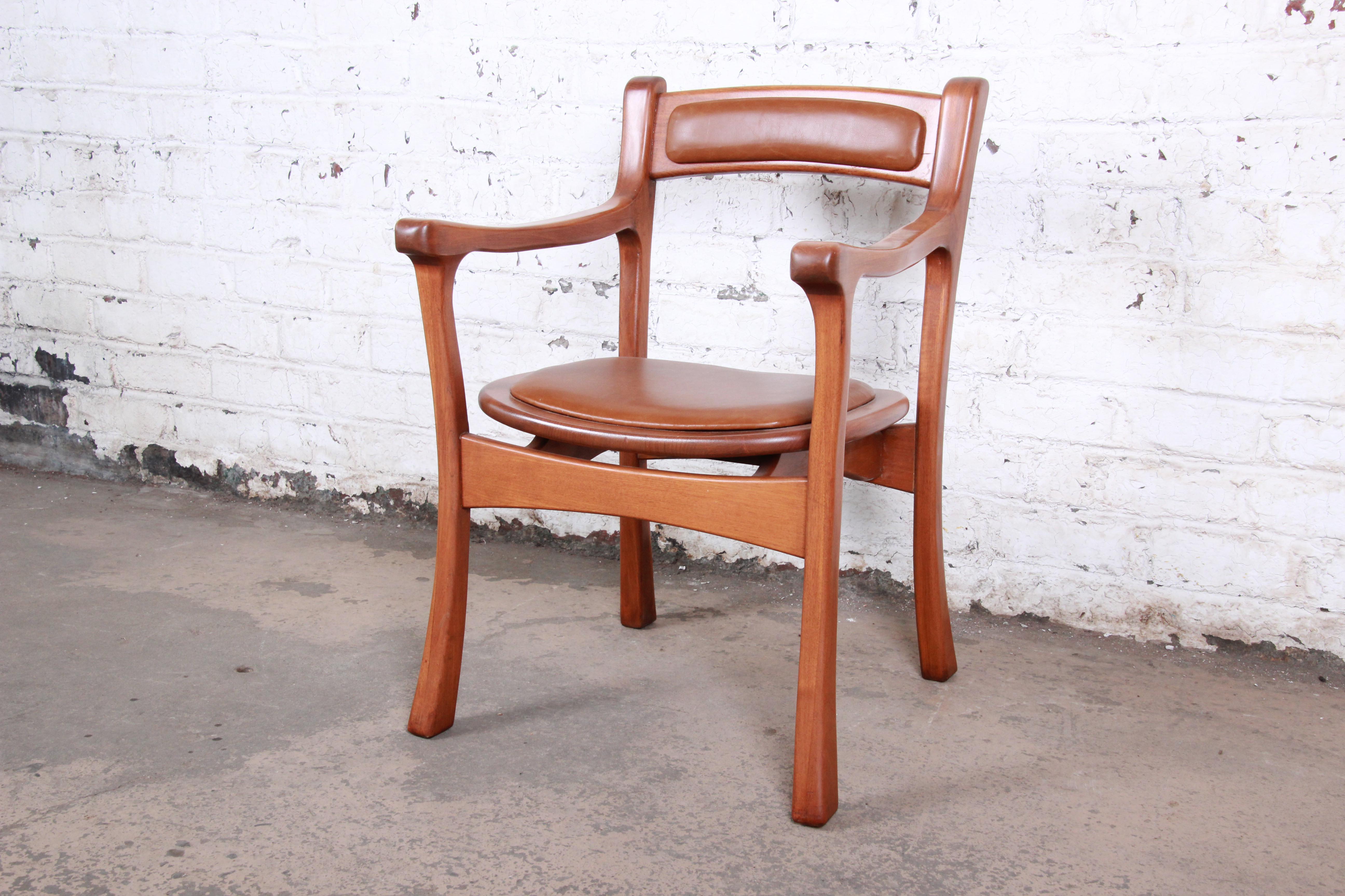 Sculpted Solid Teak and Leather Studio Crafted Club Chairs, circa 1960s For Sale 5