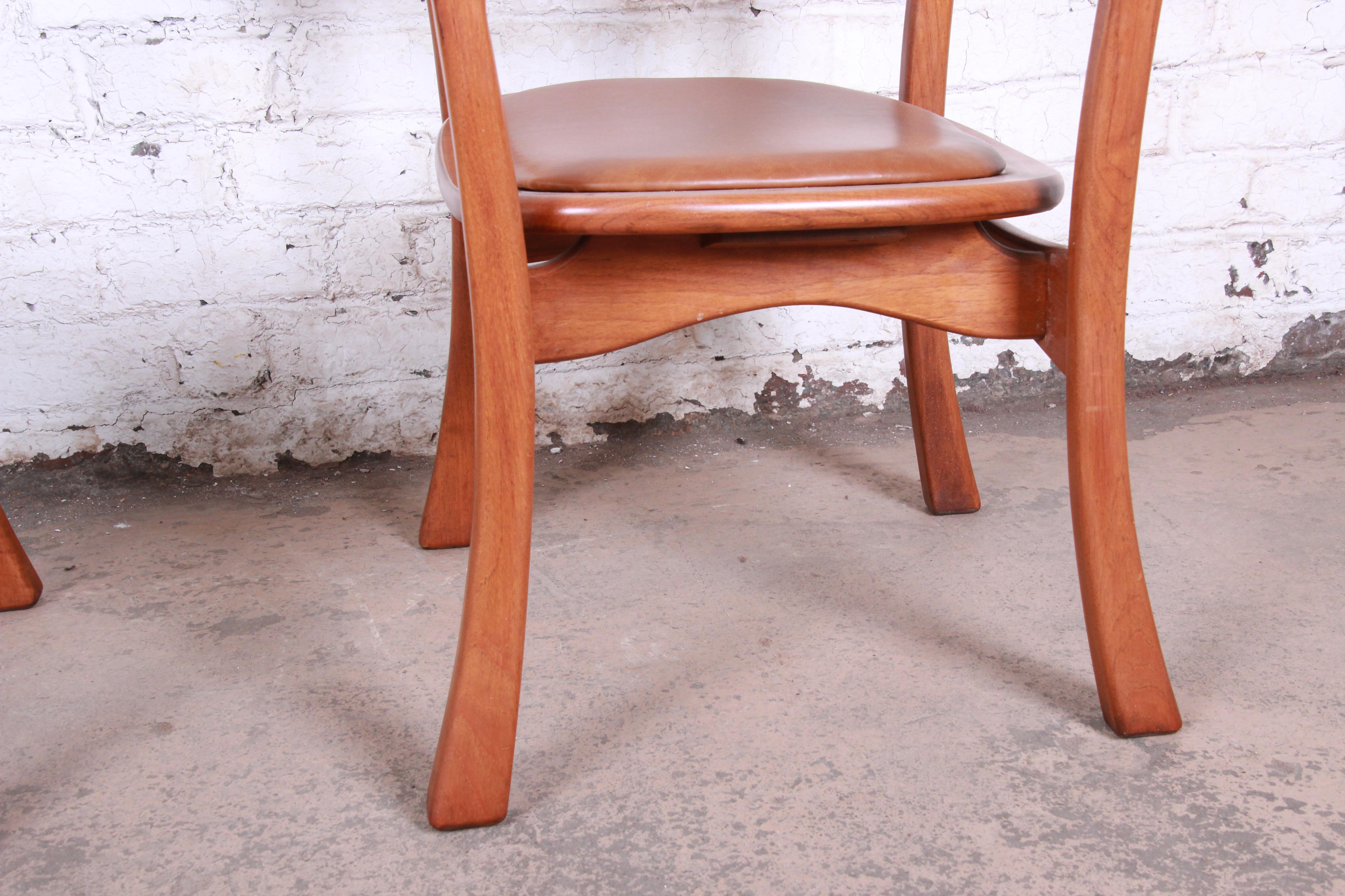 Sculpted Solid Teak and Leather Studio Crafted Club Chairs, circa 1960s For Sale 3