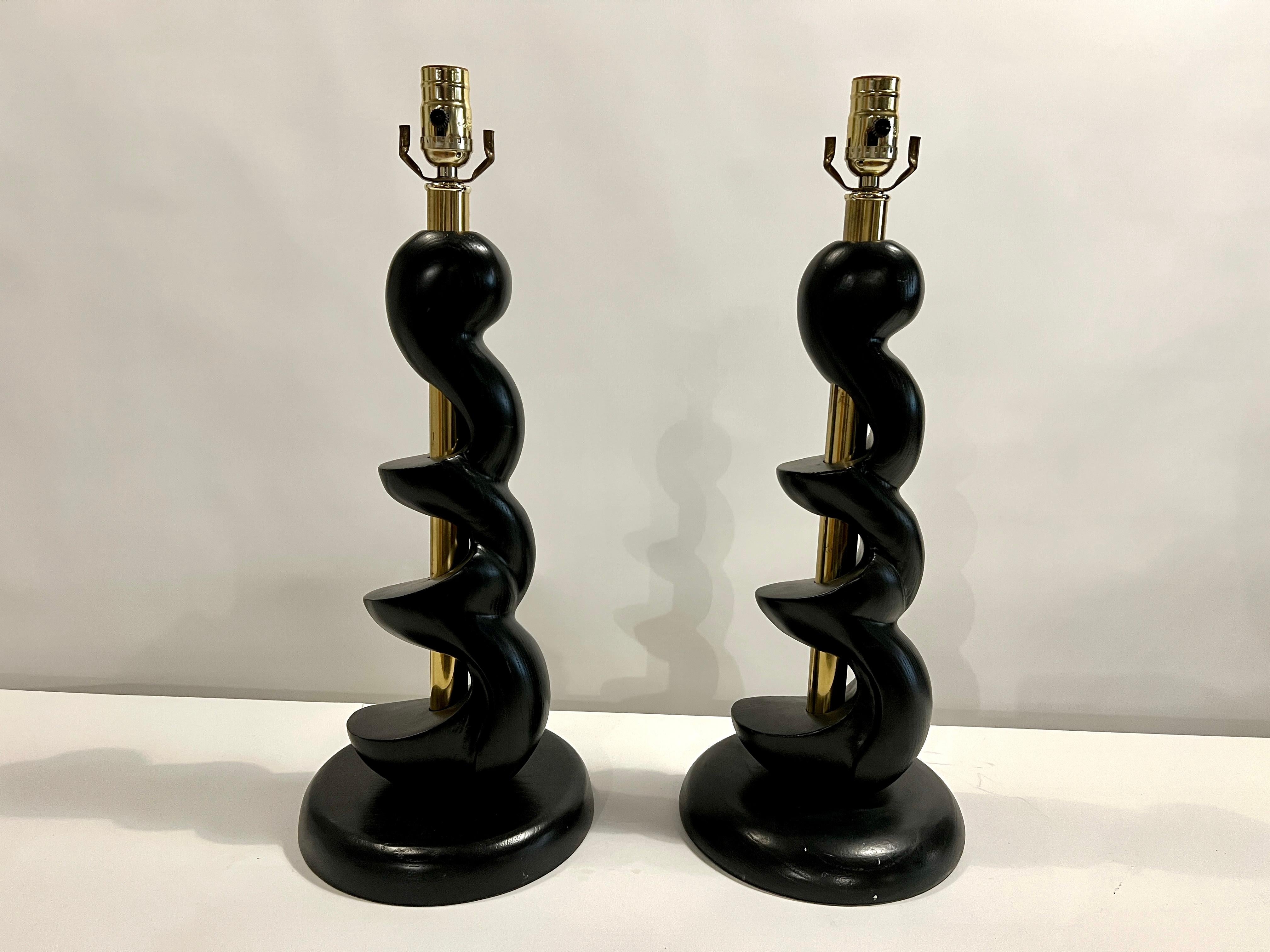 black and wood lamps