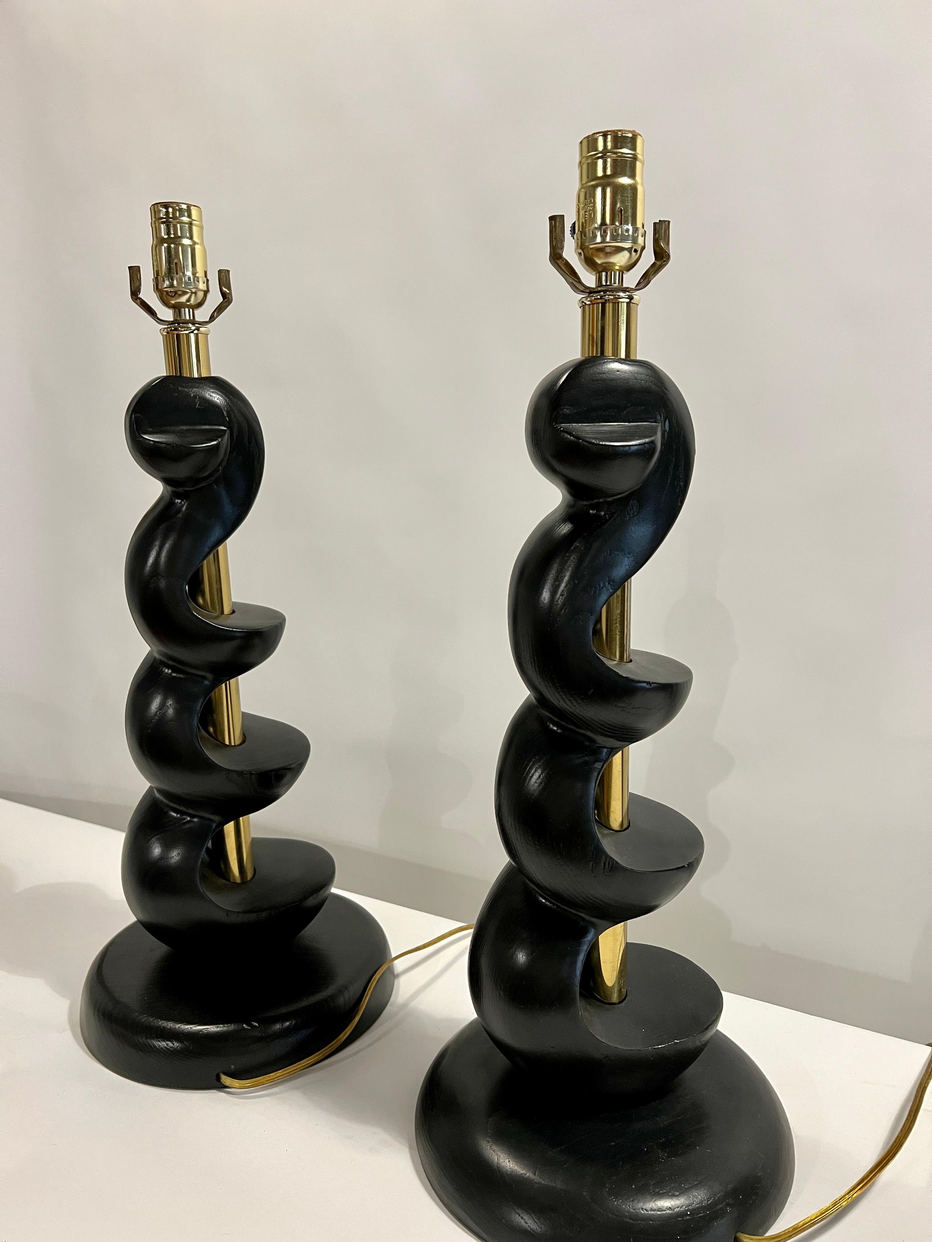 Sculpted Spiral Wood Lamps by Light House Light and Shade Co. In Good Condition For Sale In Chicago, IL