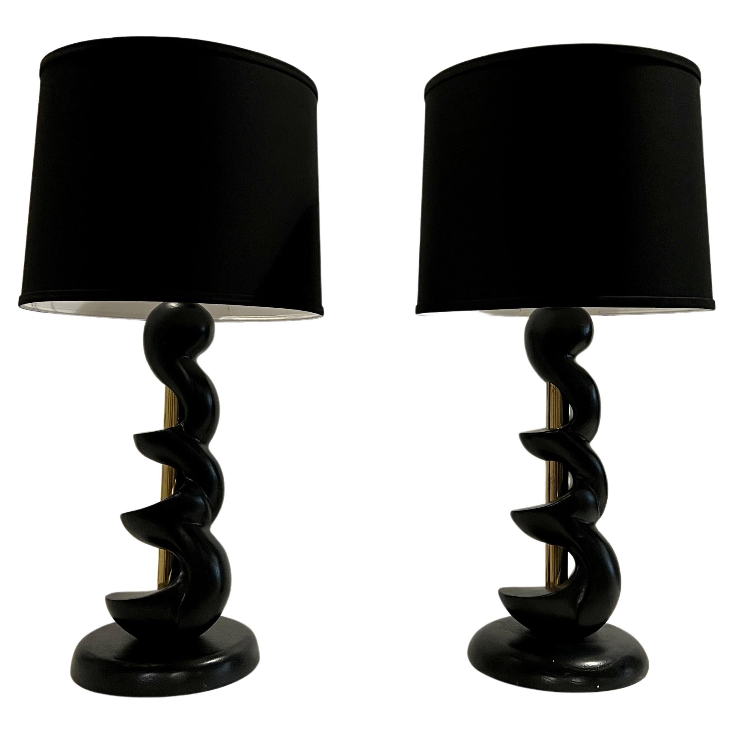 Sculpted Spiral Wood Lamps by Light House Light and Shade Co. For Sale