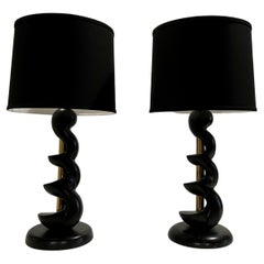 Vintage Sculpted Spiral Wood Lamps by Light House Light and Shade Co.