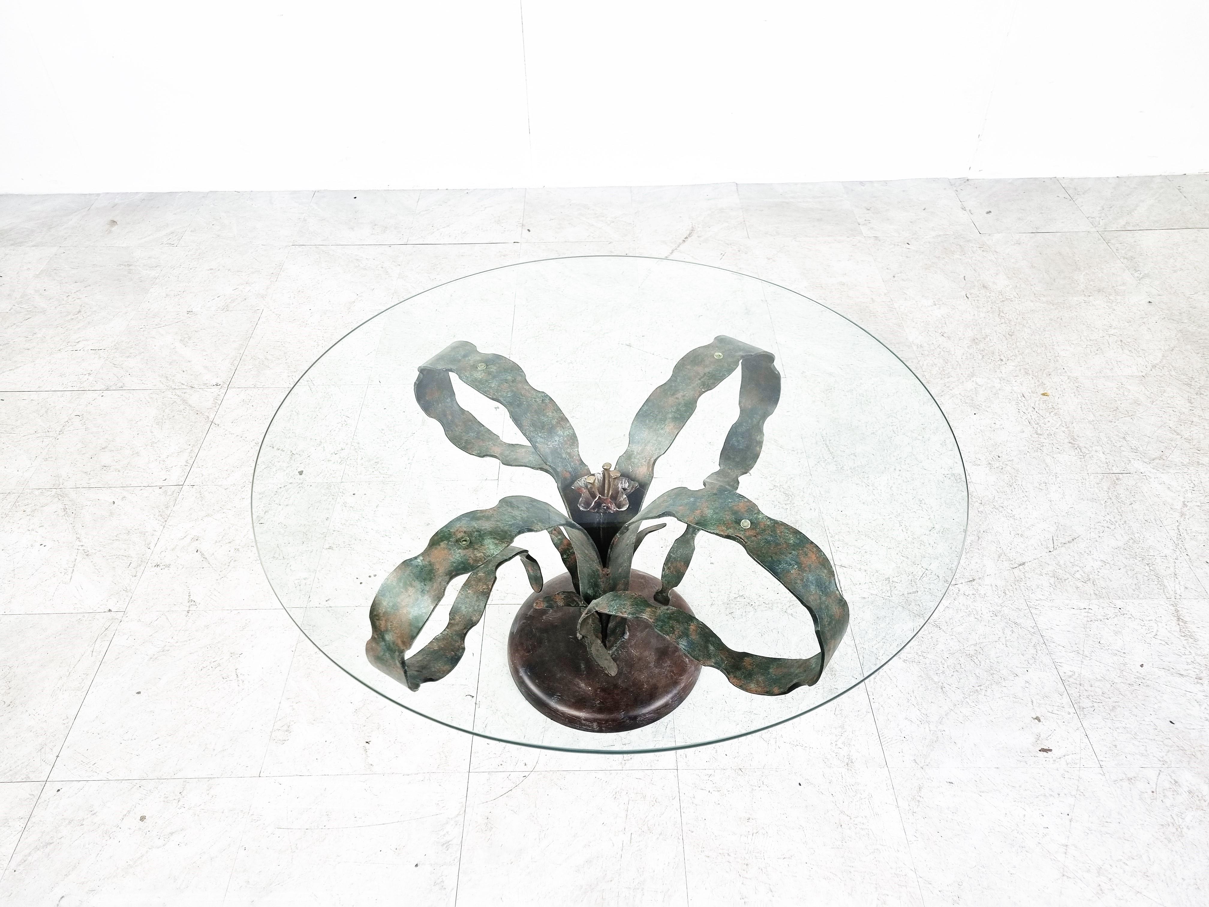 Brutalist Sculpted Steel Flower Coffee Table, 1970s For Sale