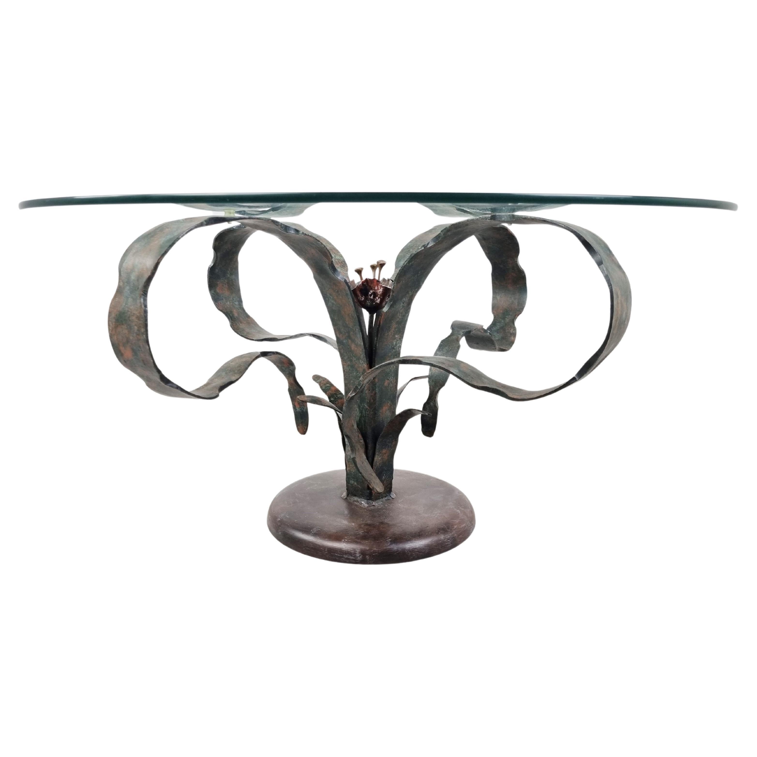 Sculpted Steel Flower Coffee Table, 1970s