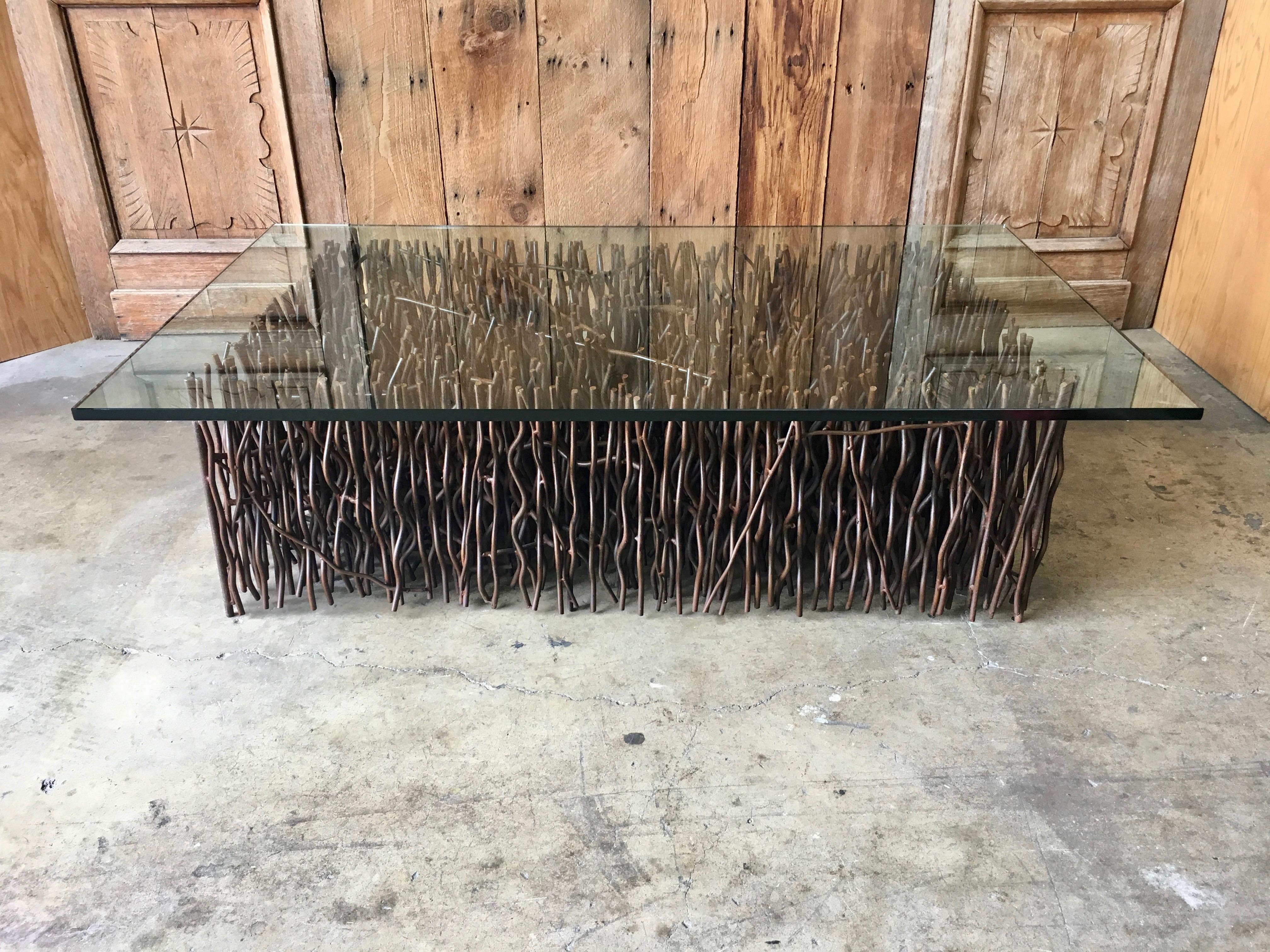 Custom Brutalist steel rods sculpted into a massive intertwining brutal base with a 3/4