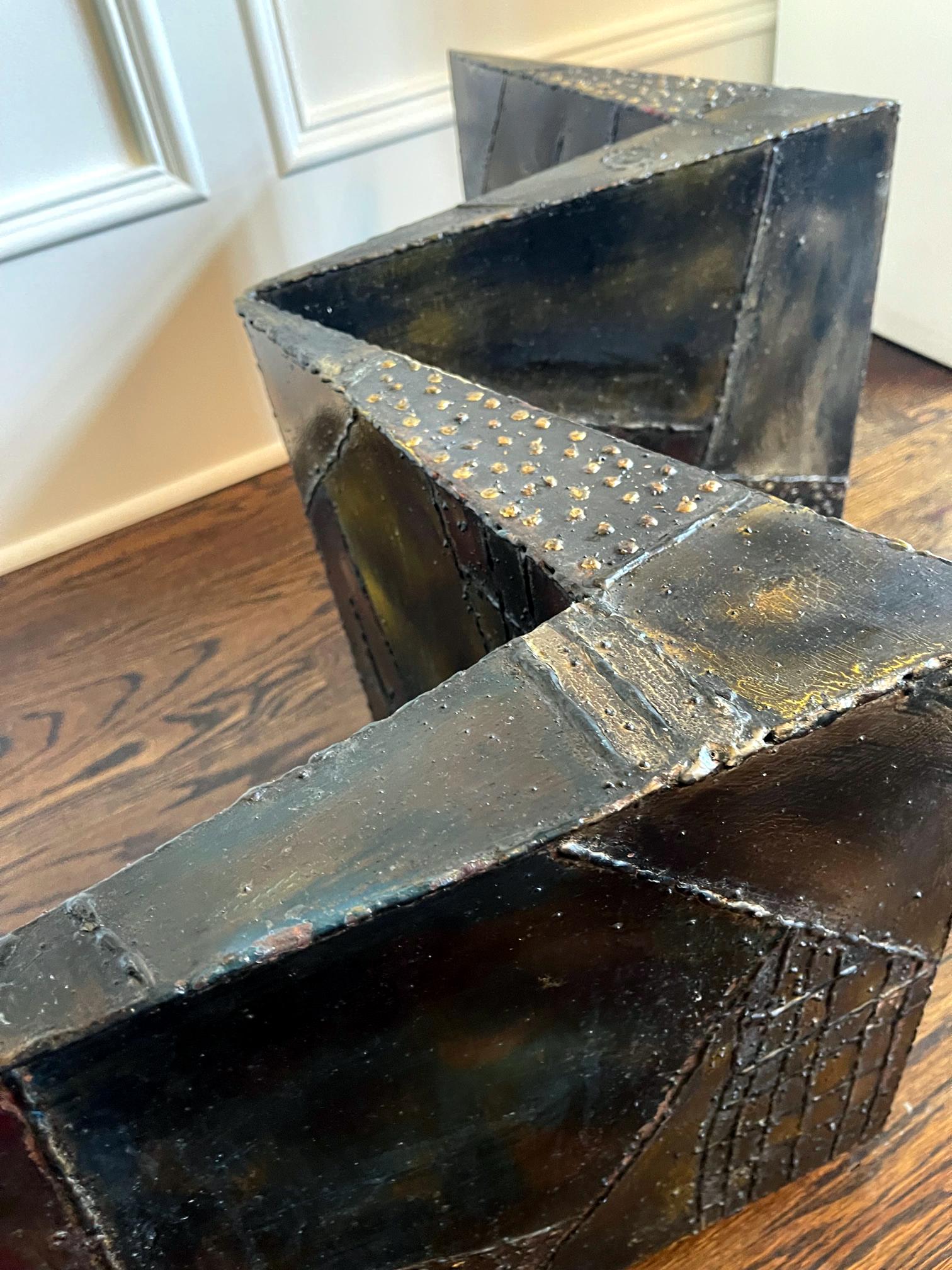 Sculpted Steel Zigzag Coffee Table Base by Paul Evans for Directional In Good Condition For Sale In Atlanta, GA