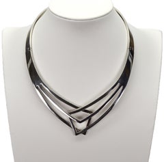 Sculpted Sterling Silver Cross Over Collar Necklace